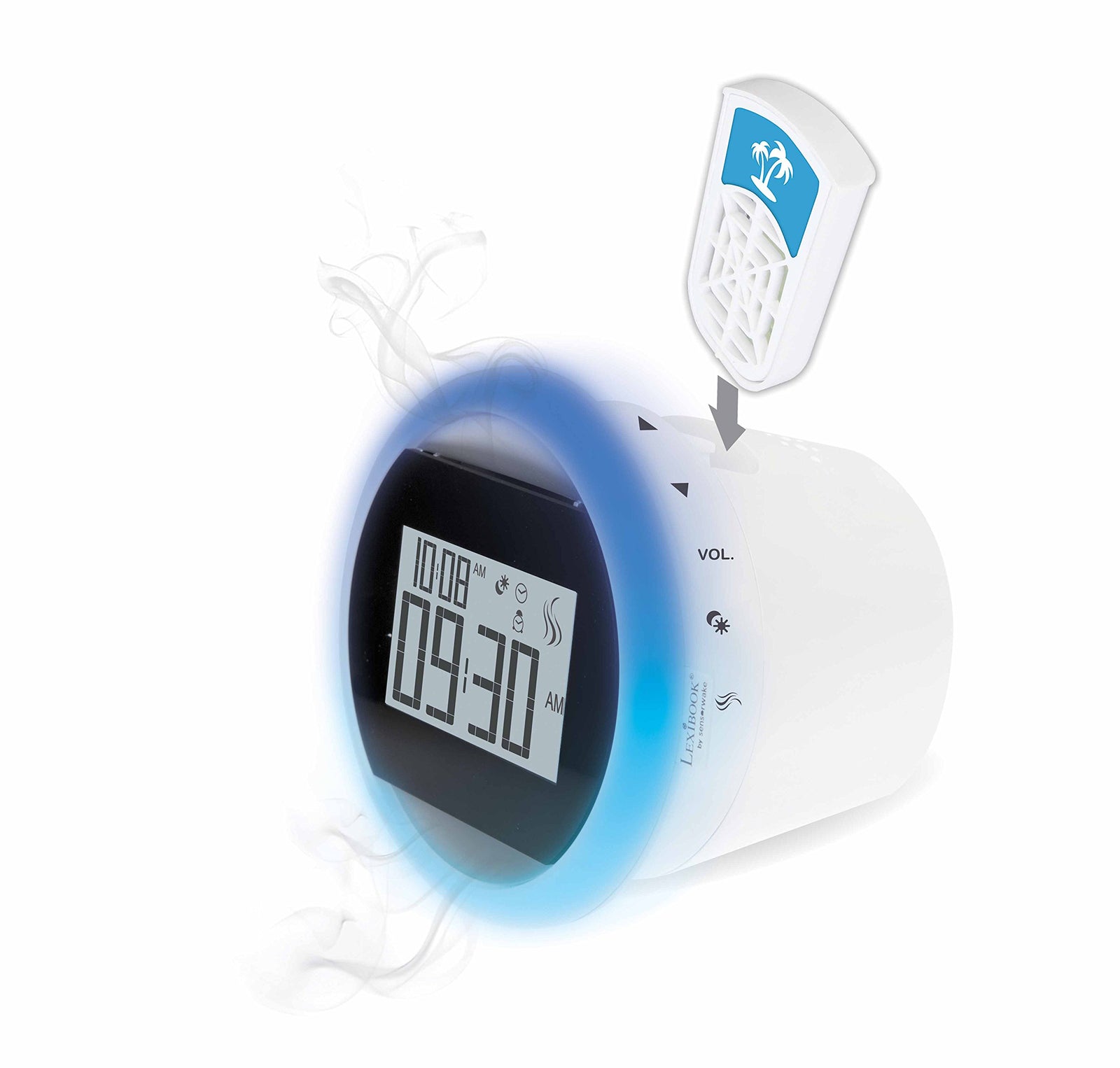 Lexibook by Sensorwake The Olfactory Alarm Clock, Relaxing Light, FM Radio, Battery Operated or USB Cable, White/Black, CS100