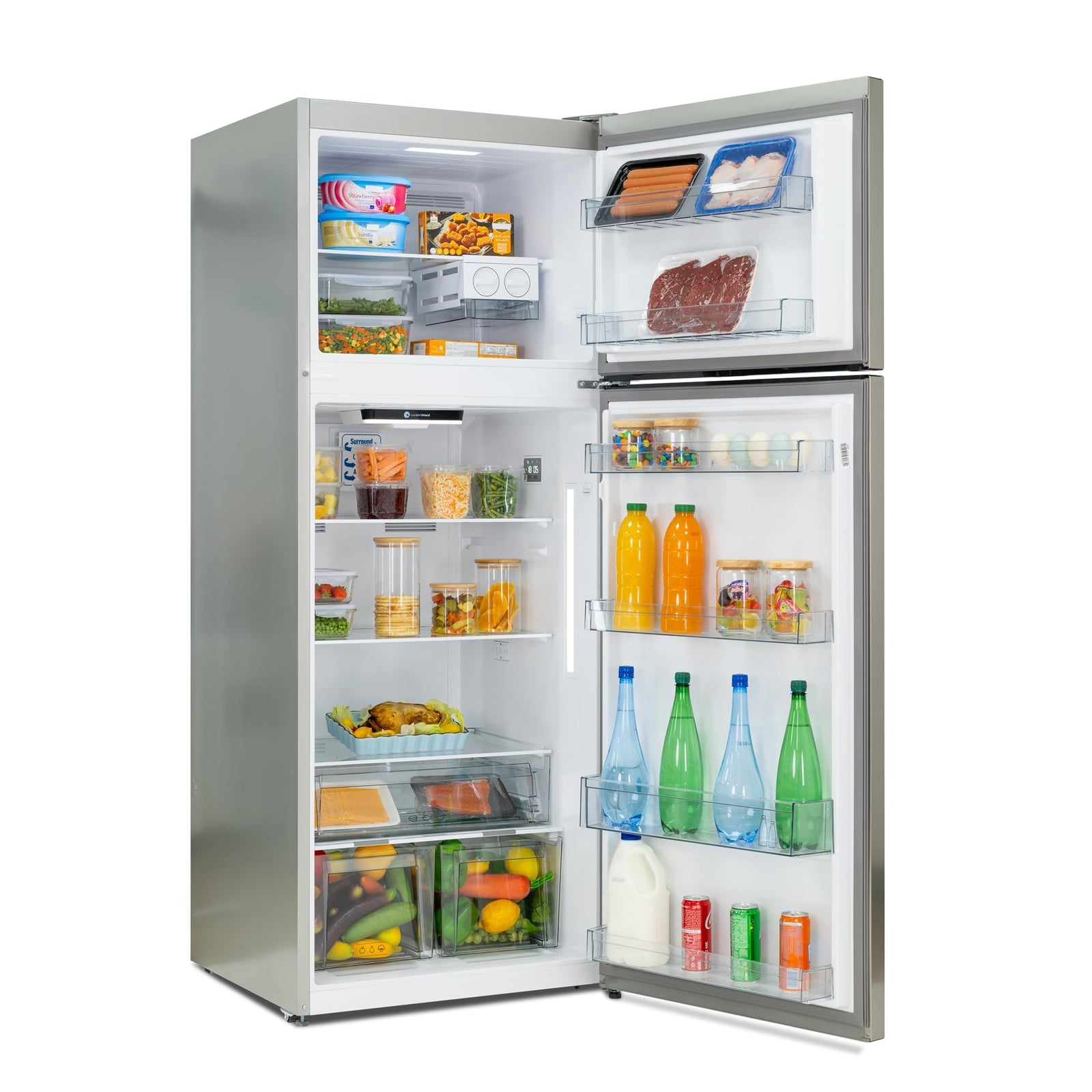 ثلاجة باناسونيك 432 لتر / 15.3 قدم³ بفريزر علوي، بتصميم إنوكس أنيق، تعمل بتقنية الانفرتر لتوفير الطاقة وكفاءة أعلى، مع نظام تبريد محيطي يوزع الهواء بشكل متساوٍ للحفاظ على الطعام طازجًا – الموديل NR-BC573VSEG.