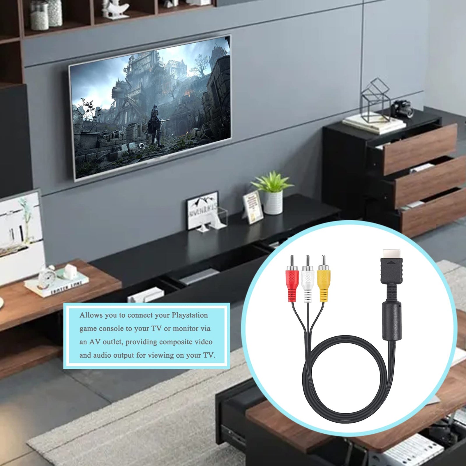 JINHEZO Playstation 3 Audio Video Cables - Game Console Component Accessories Connection Cord, RCA AV to TV Cable for Playstation, PS 1, PS 2, PS 3, Slim 2, Slim 3, 6 feet 1 Pack (Not HDMI