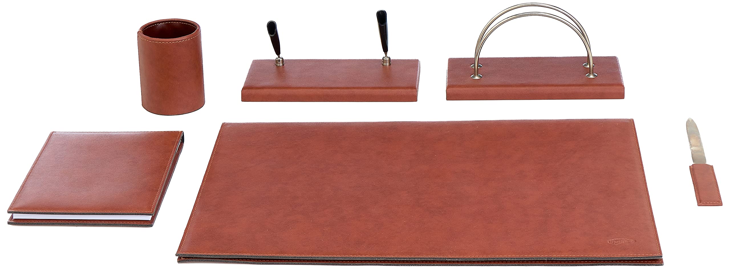 Orna desk set, leather, brown, 6 pcs,