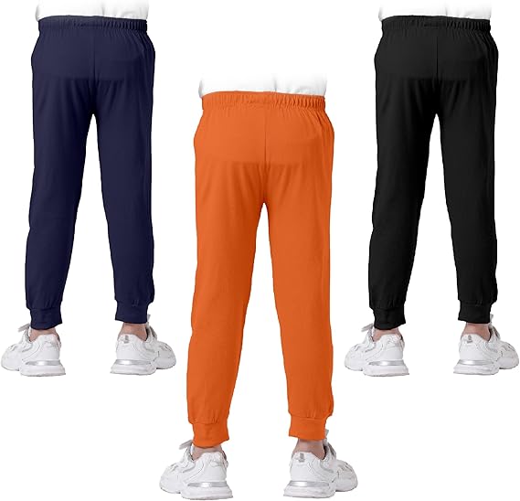 KYDA KIDS Boys Cotton Sweatpants Pack of 3 Black Orange Navy