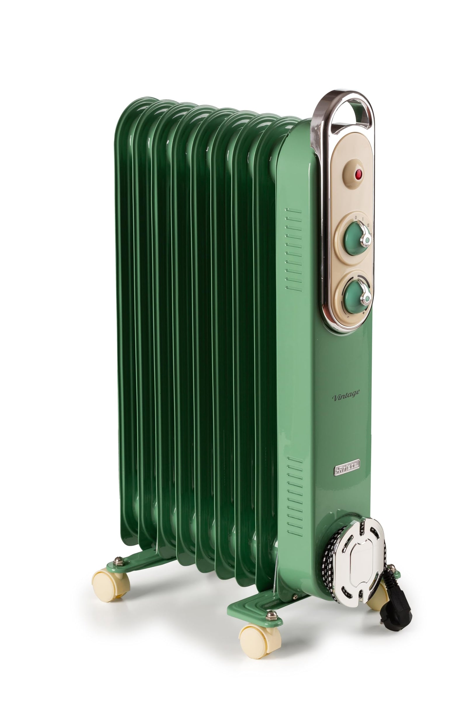 Ariete Vintage Oil Radiator, 9 Heating Elements, 2000W, 3 Power Levels, Handle and Wheels for Easy Transport, Green (By De'longhi Group)