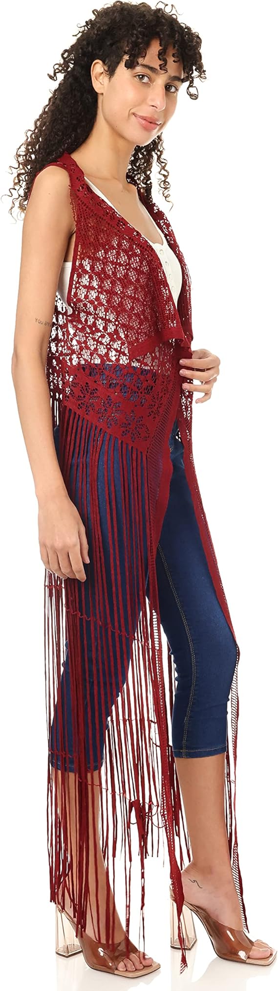 Jamila Women fringed net cardigan Sweater