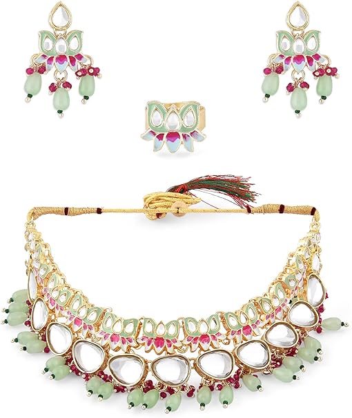 ZAVERI PEARLS Kundan Necklace Earring & Ring Set for Women ZPFK15197 – Safqqa Egypt