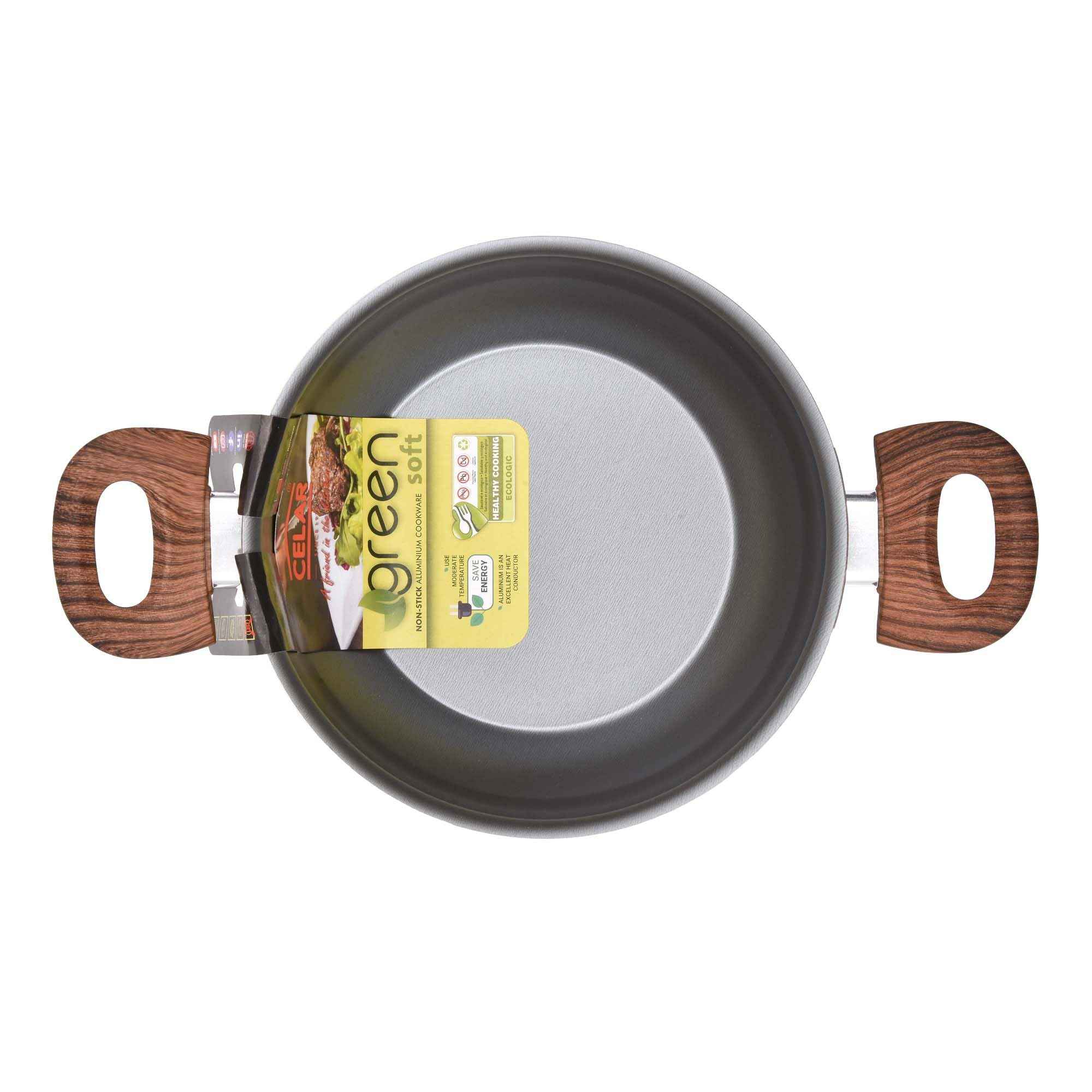 Celar Aluminium Pot with Bakelite Soft Touch Fitting Wooden Handle, 26 cm Diameter, Green, Non-stick, Made In Portugal