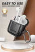 جراب Supcase Unicorn Beetle Royal Series مصمم لـ AirPods 1 و 2، غطاء حماية كامل الجسم بتصميم قوي مع كارابينر لـ Apple AirPods الجيل الأول والثاني (أسود)