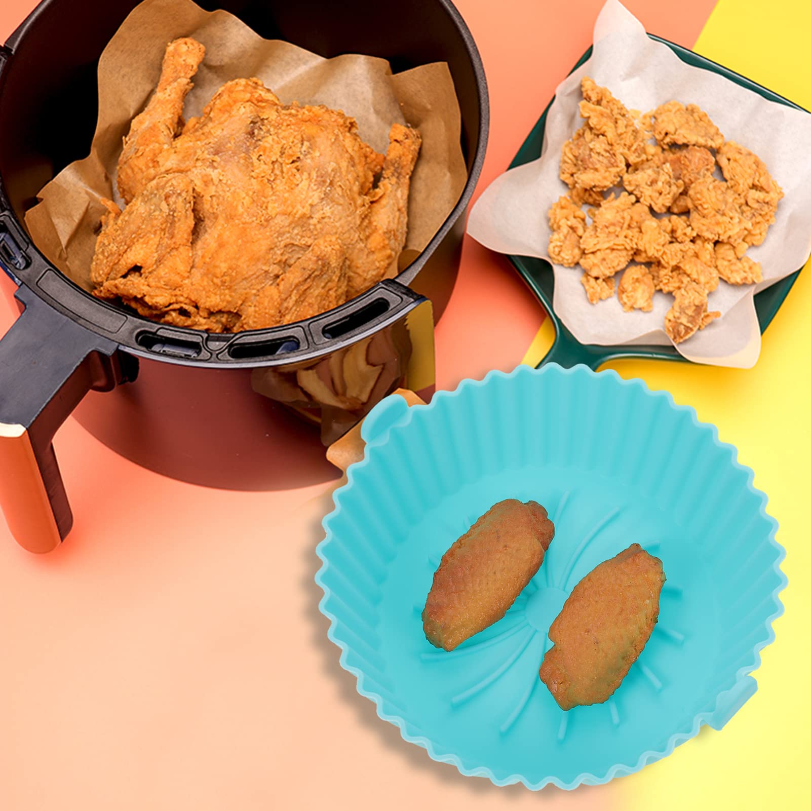 وعاء سيليكون دائري قابل لإعادة الاستخدام للقلاية الهوائية من لوكس شايني، بديل لطبق الشواية، بطانة بديلة للقلايات الهوائية مقاس 16 سم، إكسسوارات بديلة للفرن، 