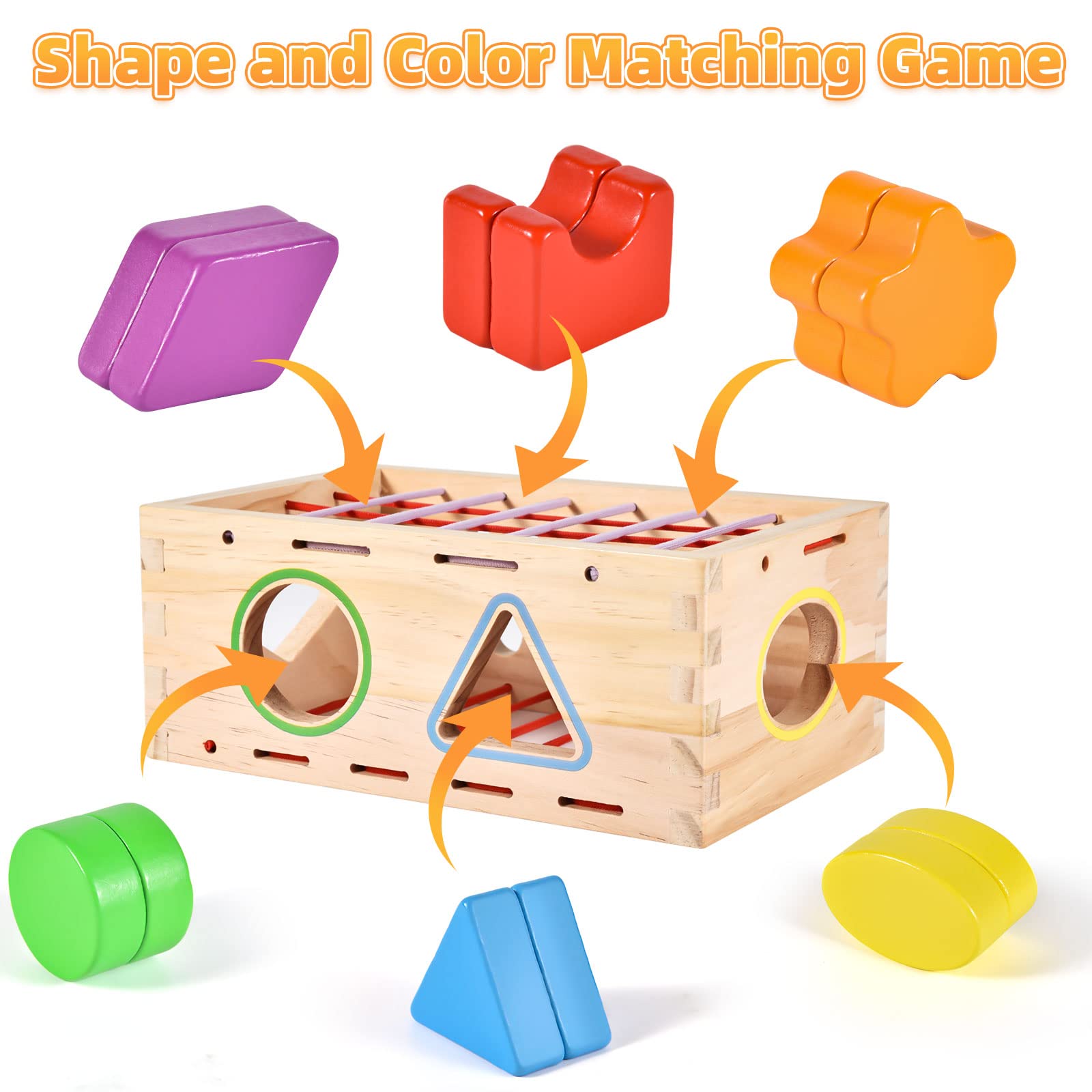 لعبة تصنيف الأشكال الخشبية من أتويلينك هي لعبة تعليمية ممتعة مصممة لمساعدة الأطفال من عمر سنة إلى 3 سنوات على تنمية المهارات الحركية الدقيقة والتنسيق بين العين واليد ومهارات التفكير المنطقي. مصنوعة من خشب عالي الجودة وآمن على الأطفال مع حواف ناعمة