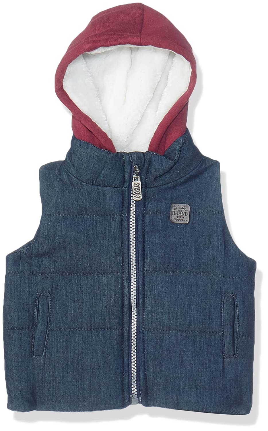 Giggles Side Pockets Front Zip Contrast Hood Quilted Vest for Boys