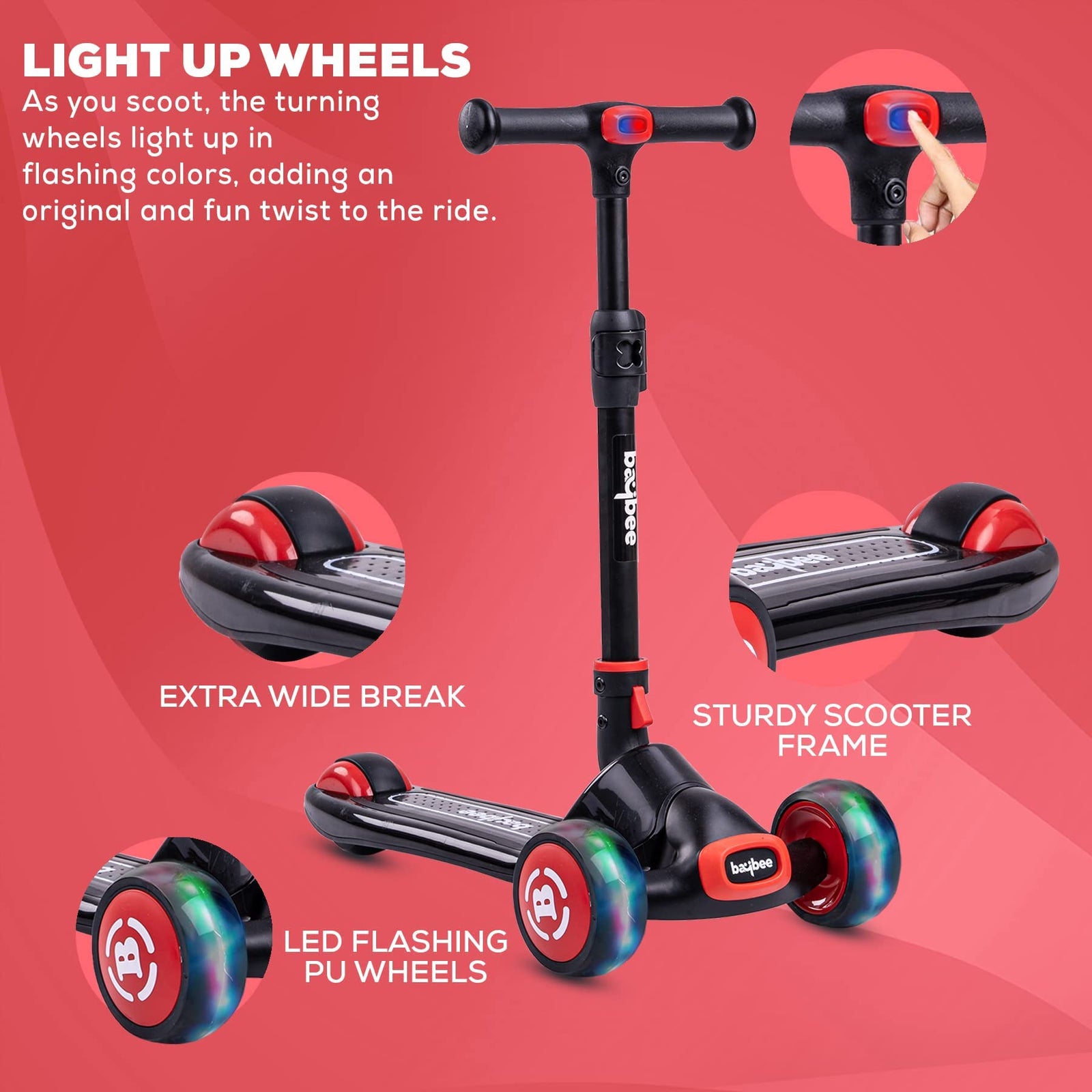 Baybee Enzo 3-Wheel Kids Scooter – Foldable with LED Wheels