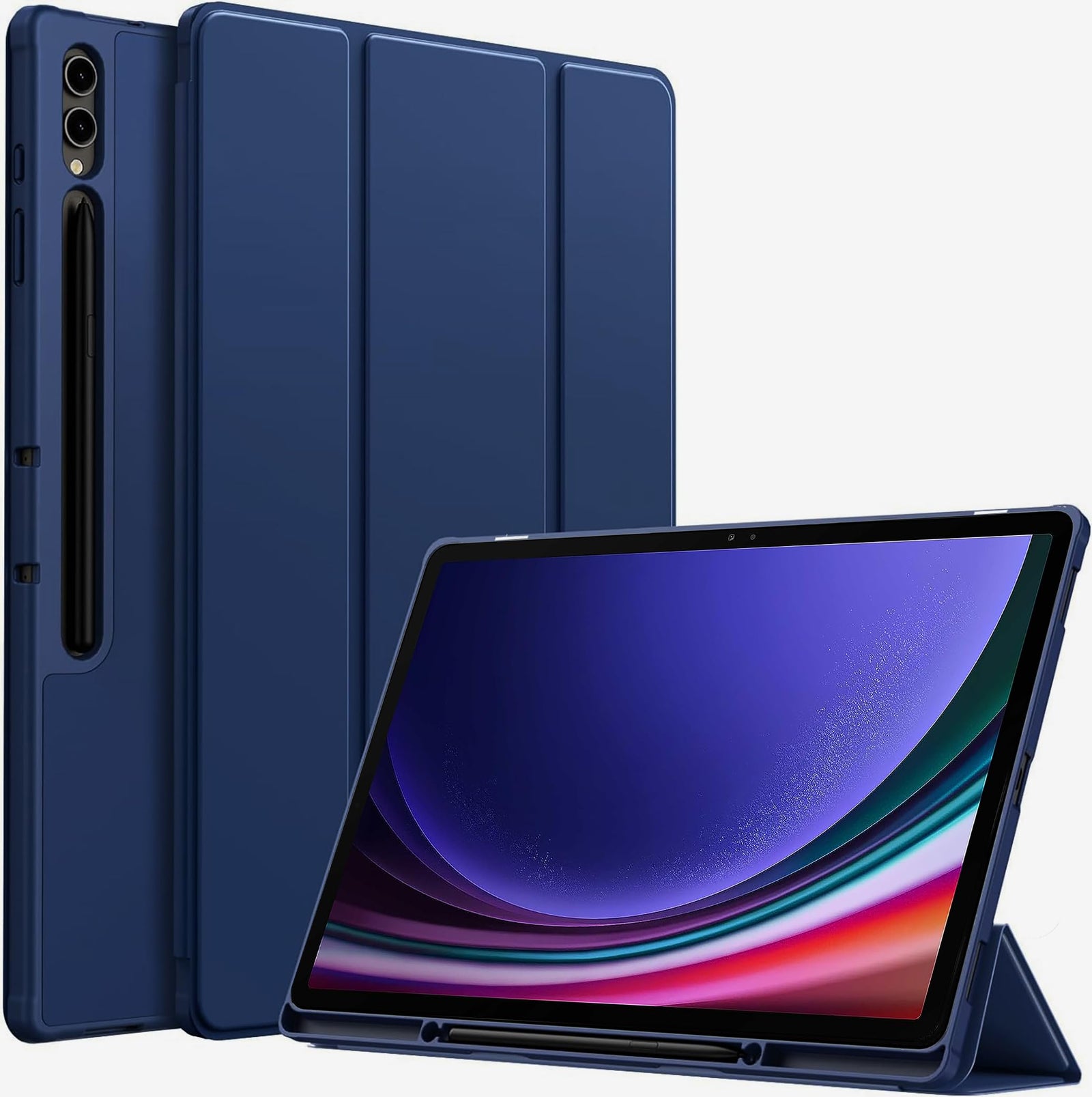 غطاء ProElite لجهاز سامسونج تاب S9/S8 ألترا، غطاء ناعم ومرن قابل للطي مع حامل قلم S لجهاز سامسونج جالاكسي تاب S9/S8 ألترا بحجم 14.6 بوصة يدعم خاصية النوم والاستيقاظ التلقائي، [سلسلة Recoil] - أزرق داكن