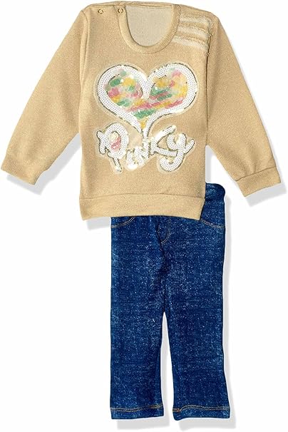 Baby Shoora Sequin Embellished Heart Clothing for Girls - 2 Pieces, Gold and Navy