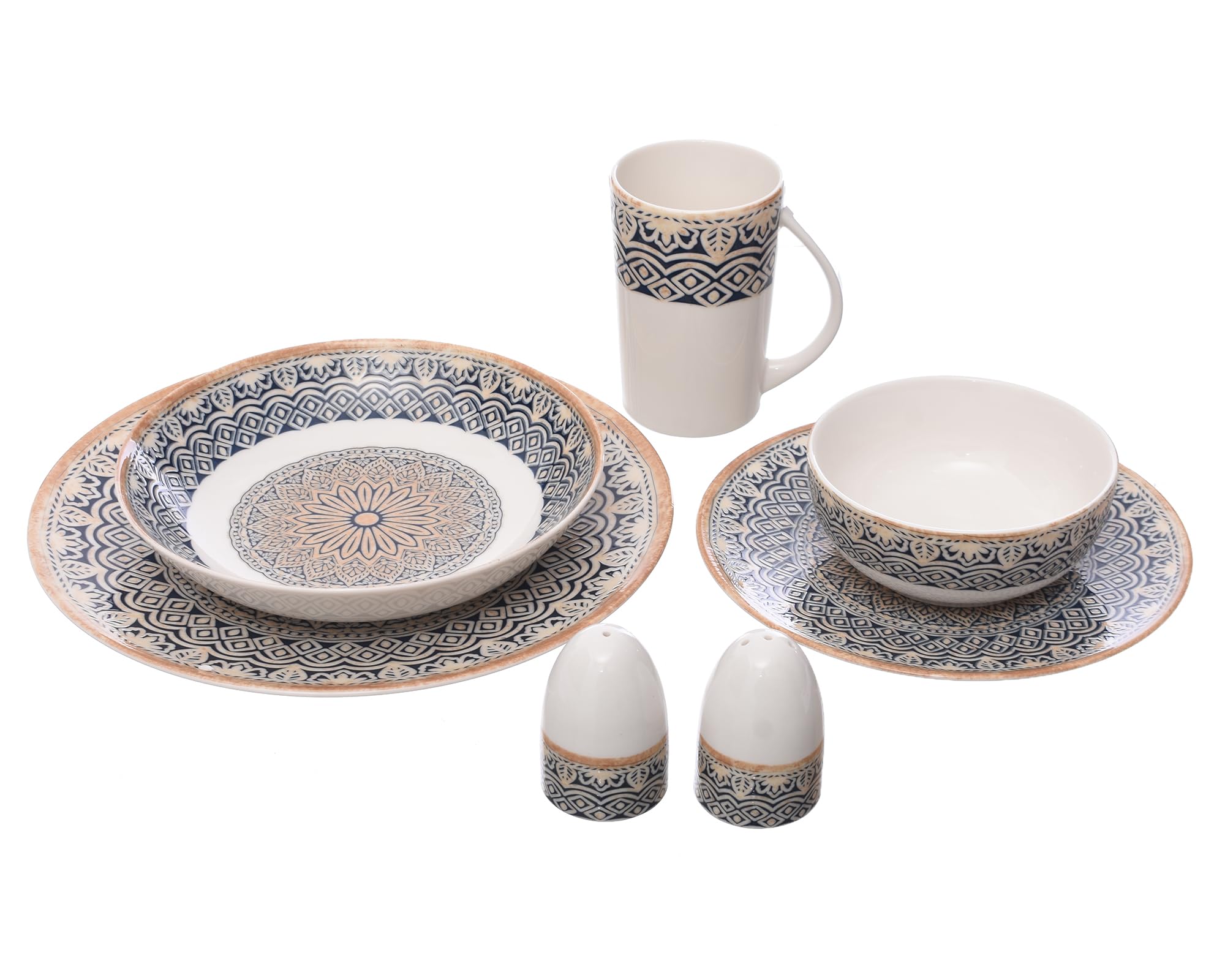 Royal Alfredo Blue Arabesque 33-Piece Dinner Set – Elegant Porcelain Tableware (Missing 3 Bowls) Box Damage