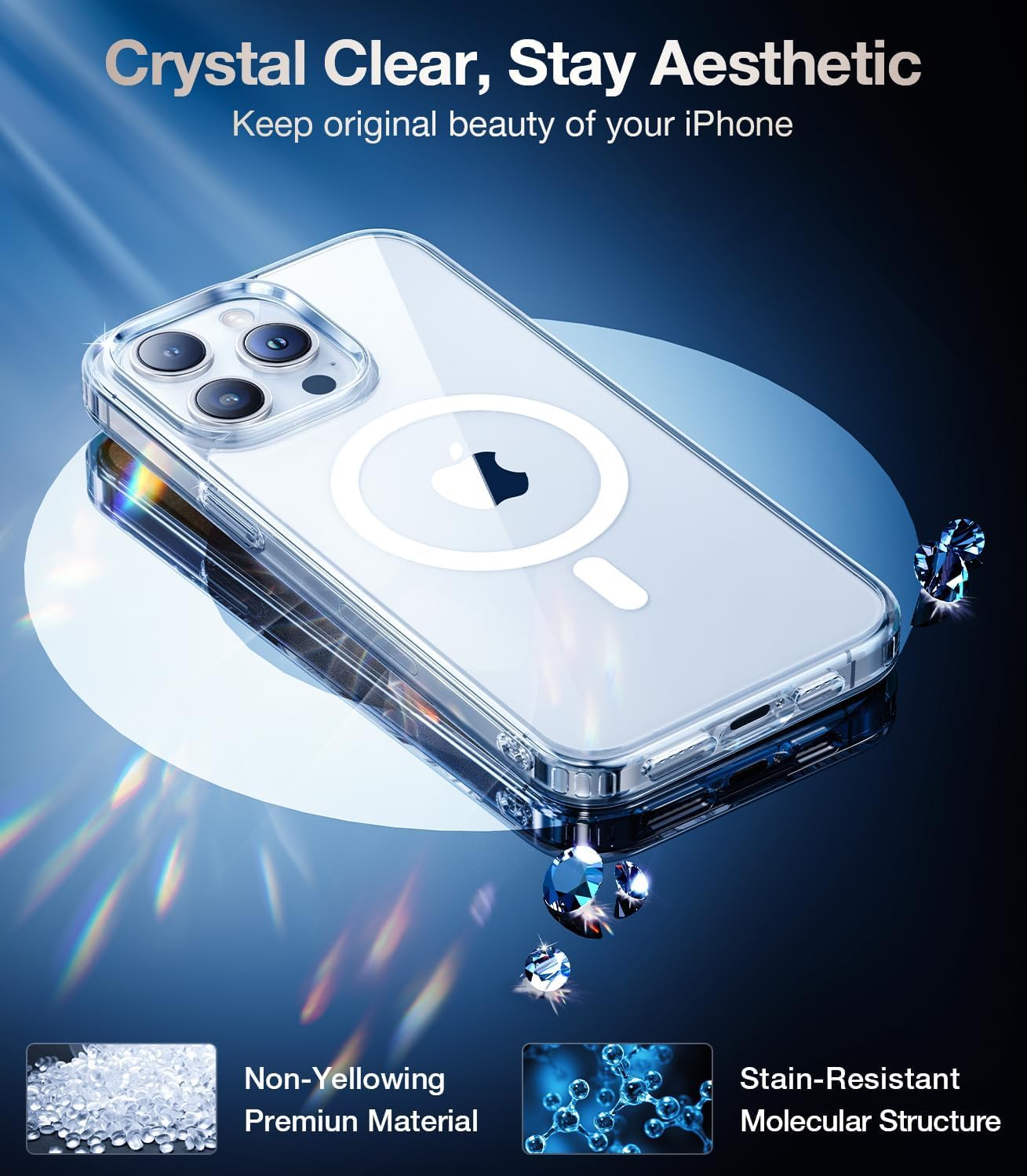 غطاء شفاف كريستالي لهاتف iPhone 15 Pro Max، متوافق مع MagSafe، لا يصفر، مقاوم للصدمات، مضاد للخدوش، خفيف الوزن، نحيف، غطاء خلفي متين، غطاء أكريليك شفاف مغناطيسي لهاتف iPhone 15 Pro Max 6.7"-صندوق تالف