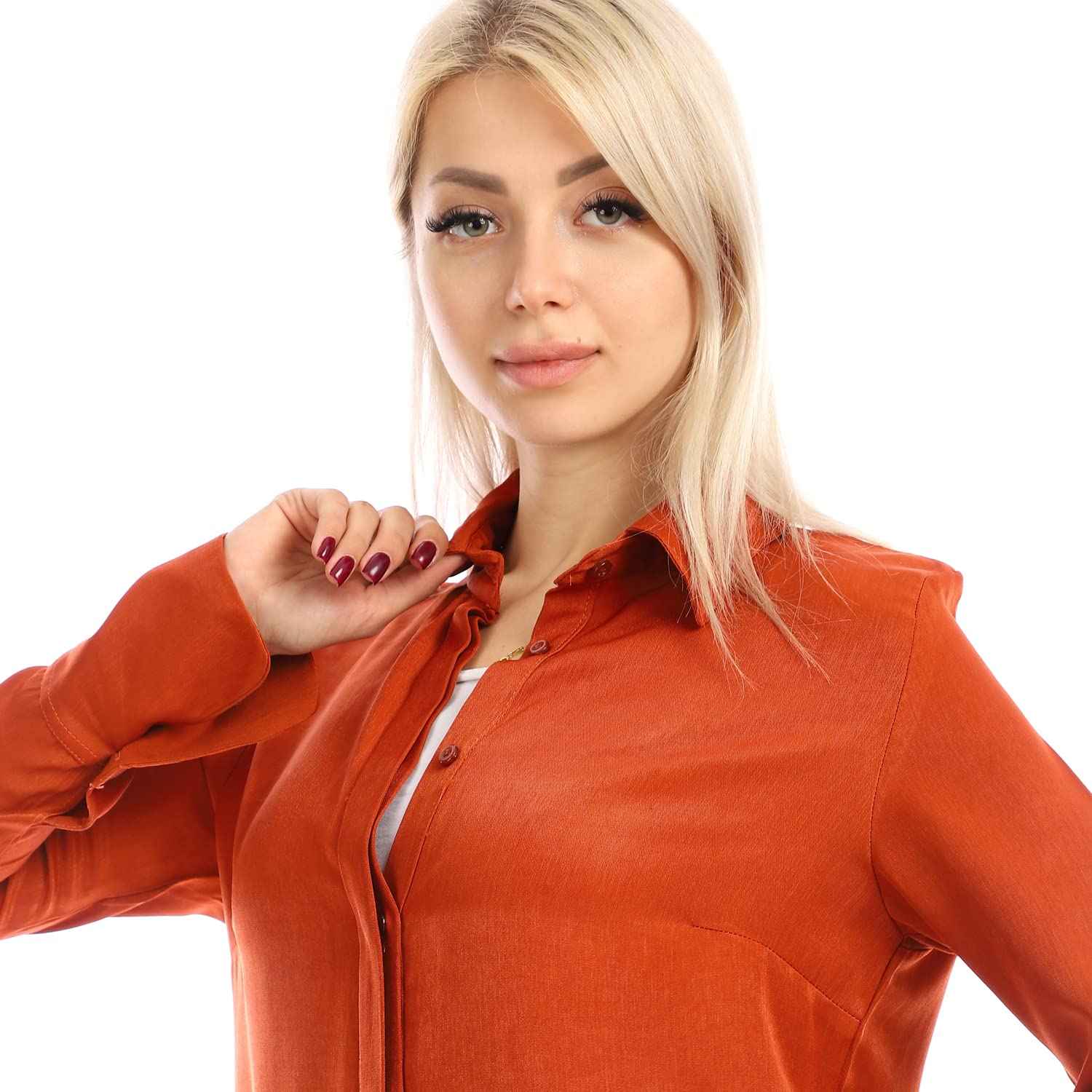 Jamila Women long sleeves soft satin buttoned shirt dress - Safqqa Egypt