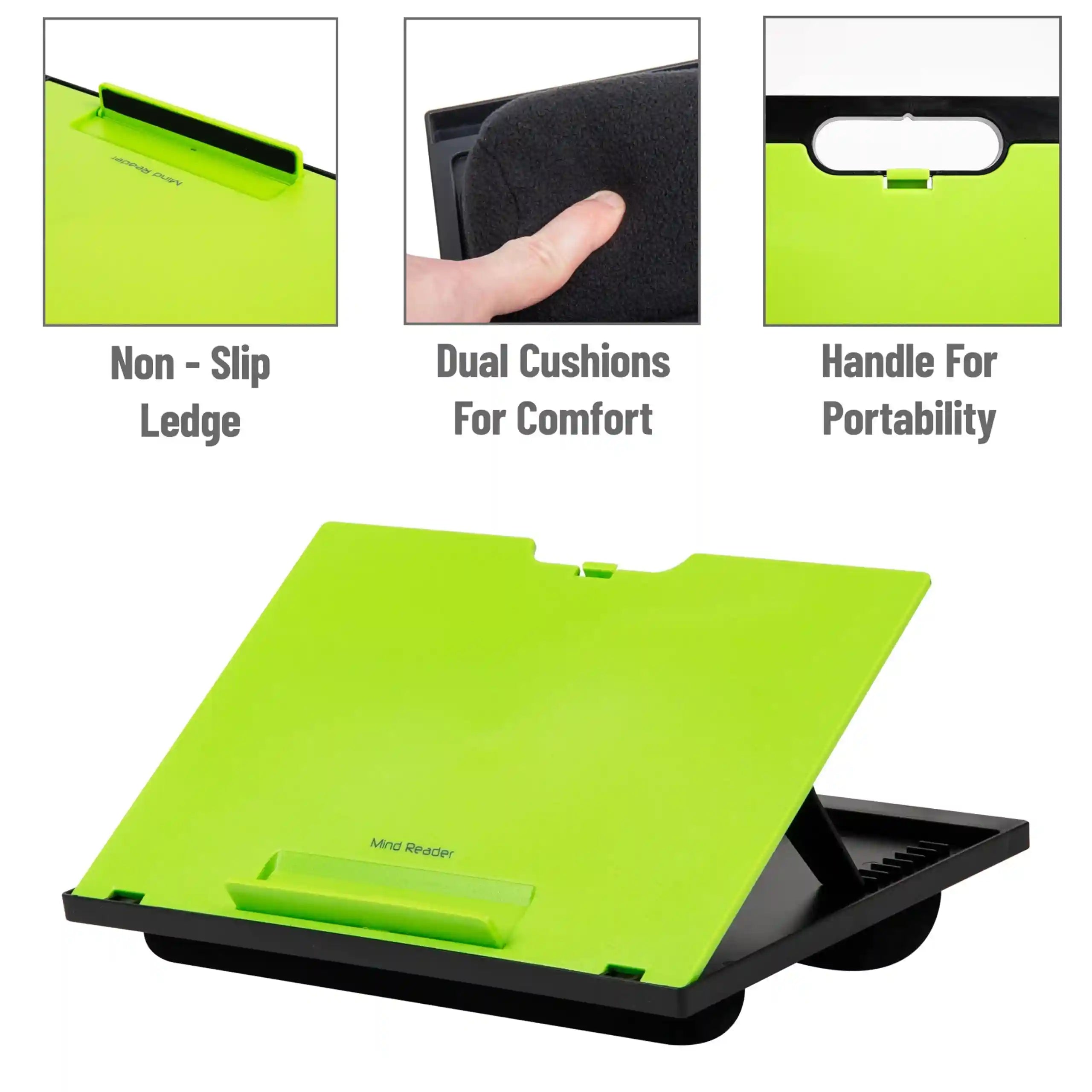 يوفر حامل مايند ريدر العلوي ذو 8 أوضاع  باللون الأخضر حلاً عمليًا متعدد الاستخدامات للراحة والإنتاجية. مناسب لأجهزة الكمبيوتر المحمول، الشاشات