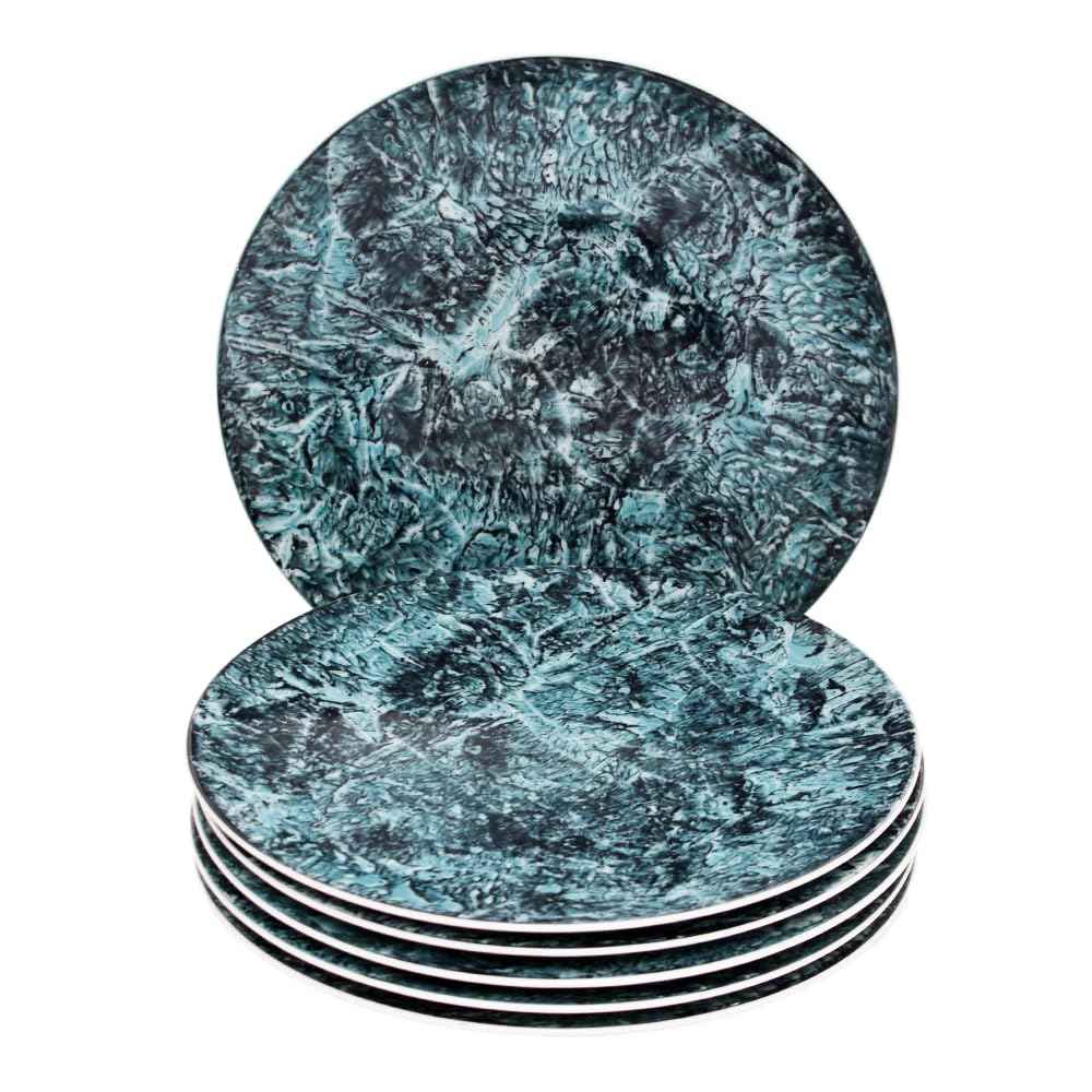 طقم حلوى 7 قطع من البورسلين – نقش رخام أسود تركواز