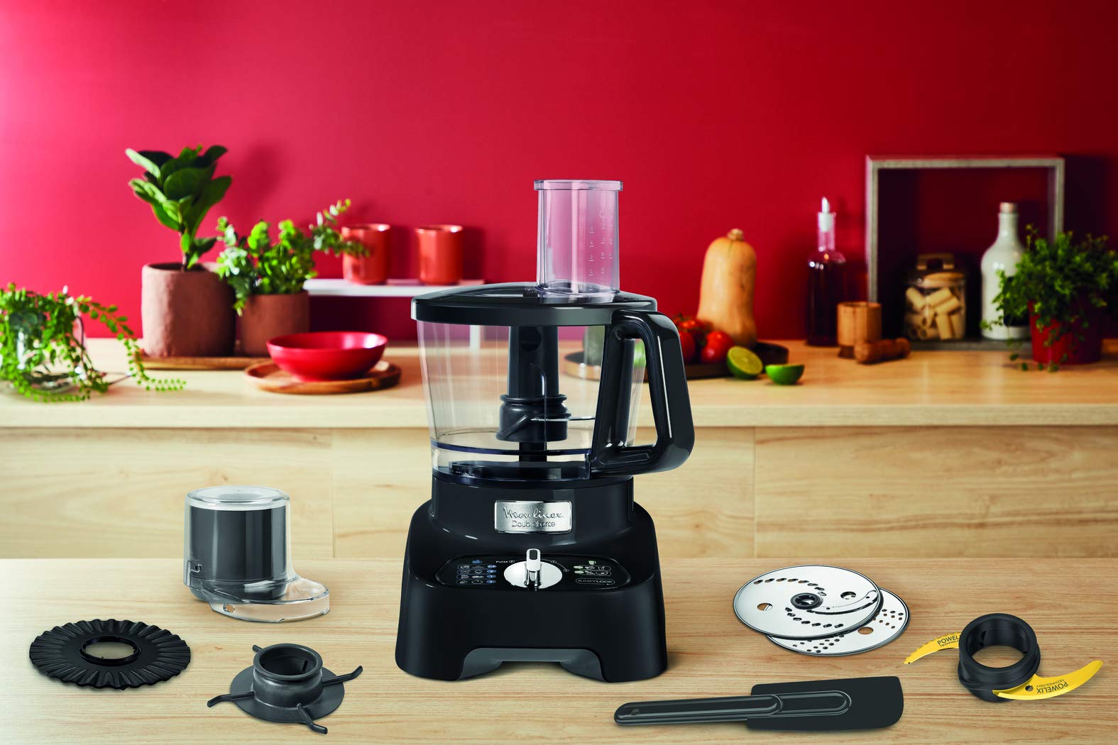Moulinex Food Processor Double Force, 1000W, 3L Bowl, 2L Blender, 8 Attachments, Black, 2-Year Warranty, Model FP821827