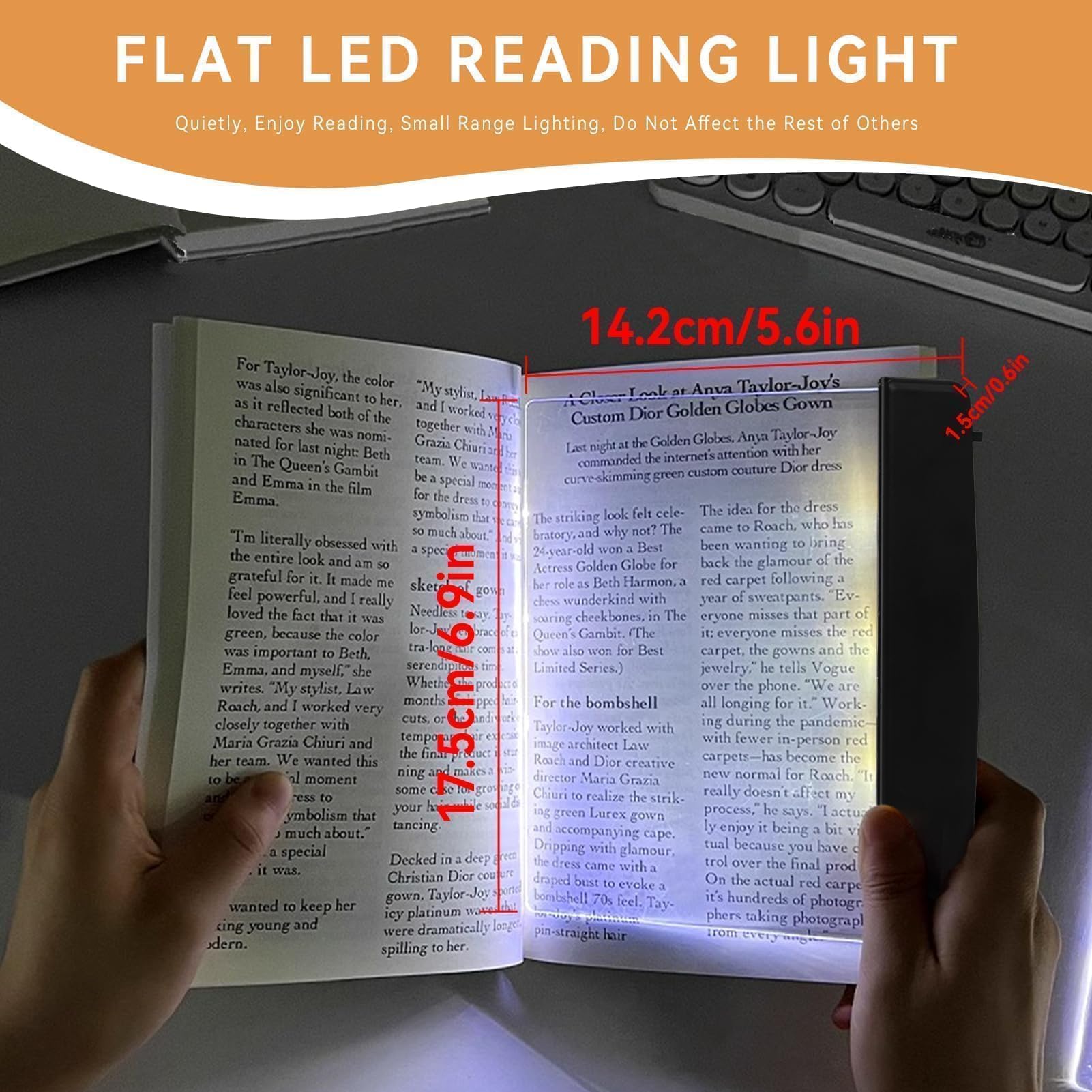 Agatige LED Reading Light – Flat Acrylic Bookmark Book Light, Portable LED Panel with Brightness Adjustment