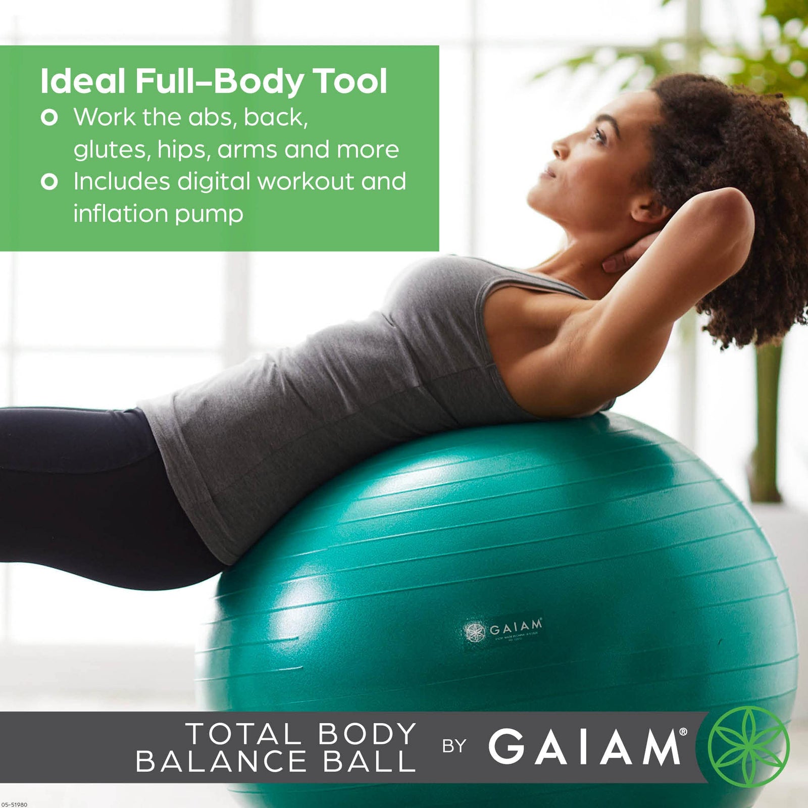 Gaiam Total Body Balance Ball Kit - Includes Anti-Burst Stability Exercise Yoga Ball, Air Pump, Workout Program