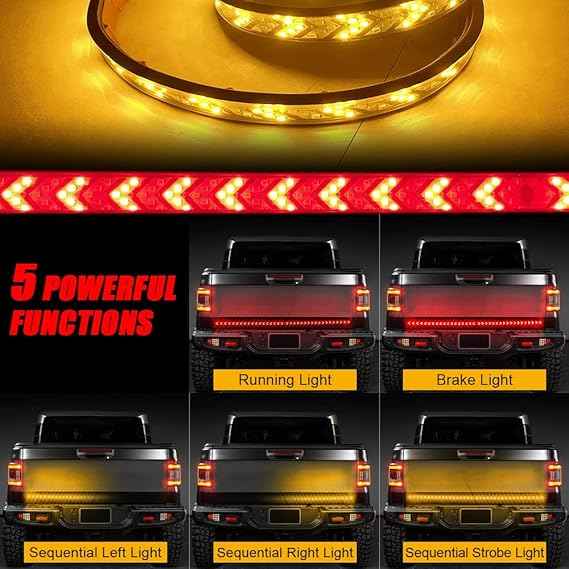 Chemini 40" led tailgate light bar arrow truck tail light strip red running brake light, amber sequential turn signal double flashing light 540 leds for lorry pickup van trailer no drill install