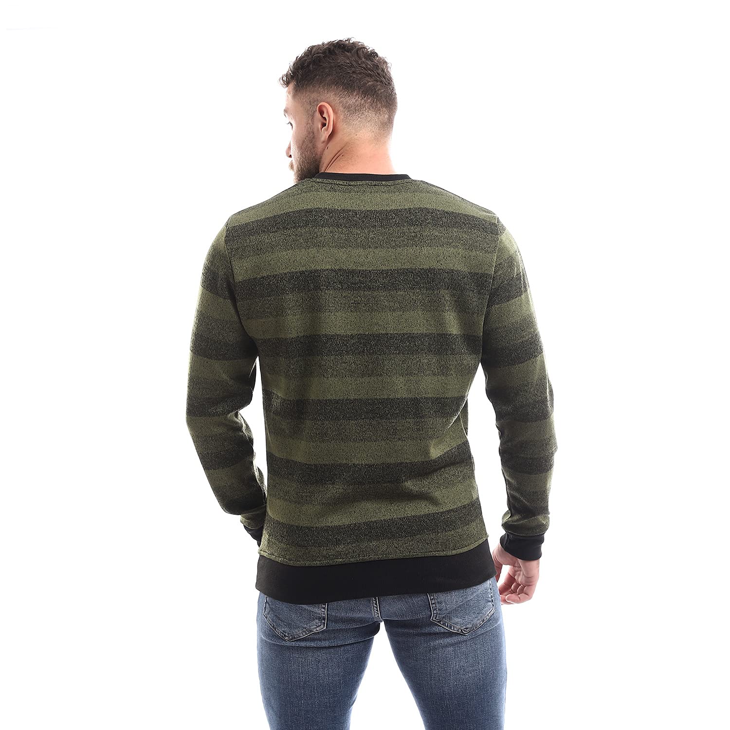 Off Cliff Striped Long Sleeve SweatShirt With Decorative Buttons,Versatile for casual outings, city strolls, or weekend relaxation..