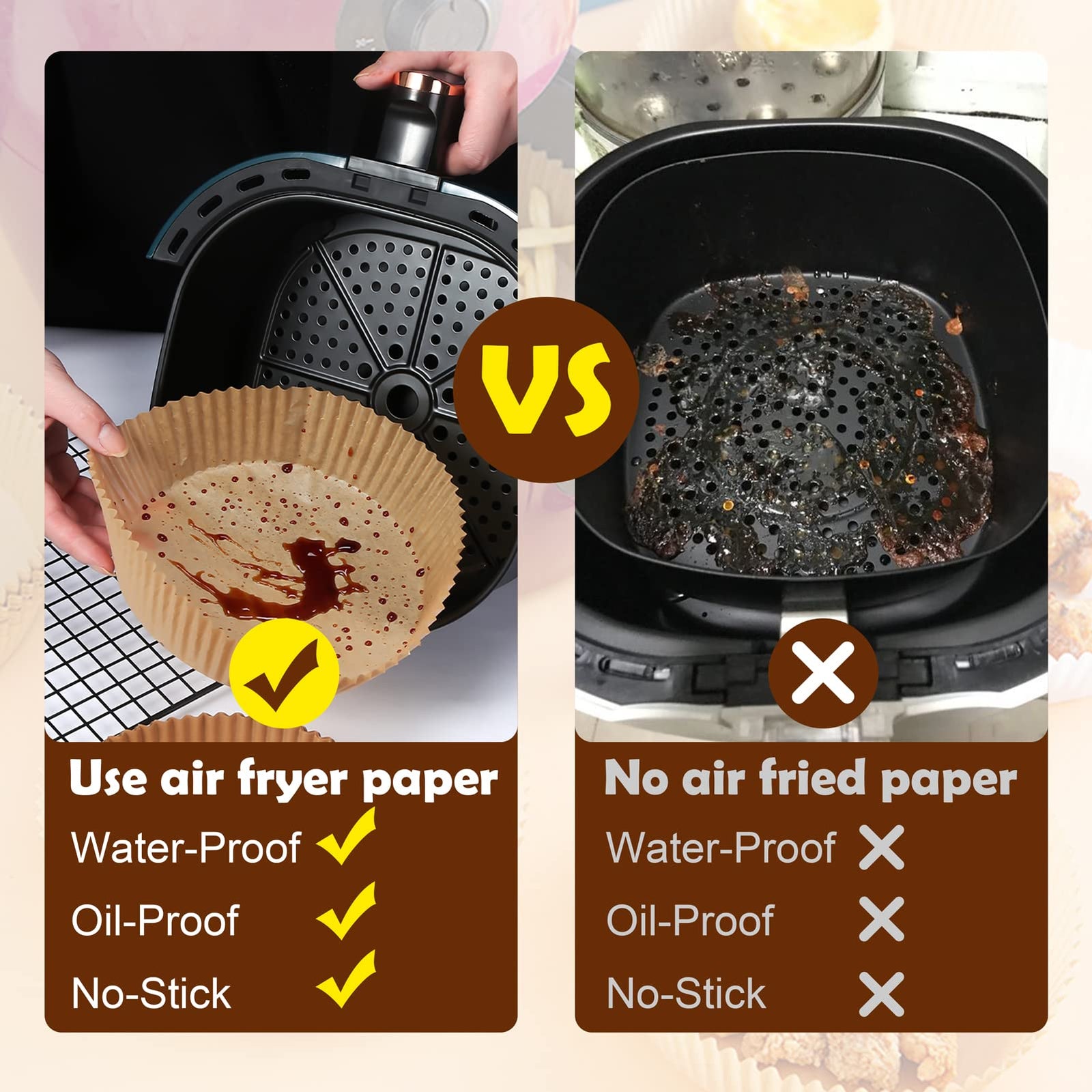 Zwirelz Airfryer Pack of 50 Air Fryer Parchment Paper Liner Air Fryer Non-Stick Disposable Paper for Frying Pan, Oven, Microwave and Hot Air Fryer