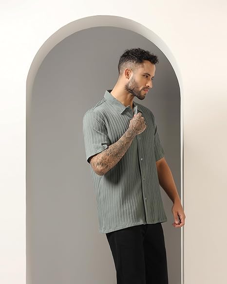 GRECIILOOKS Men’s Regular Fit Solid Shirt Green