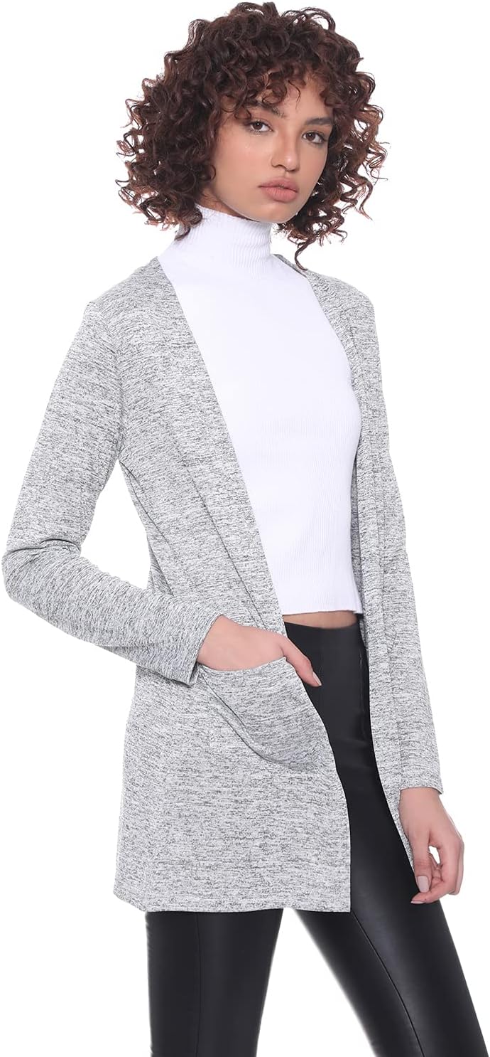 Jamila Side Pockets Long Sleeves Open Cardigan For Women,Long sleeves for added warmth and style.