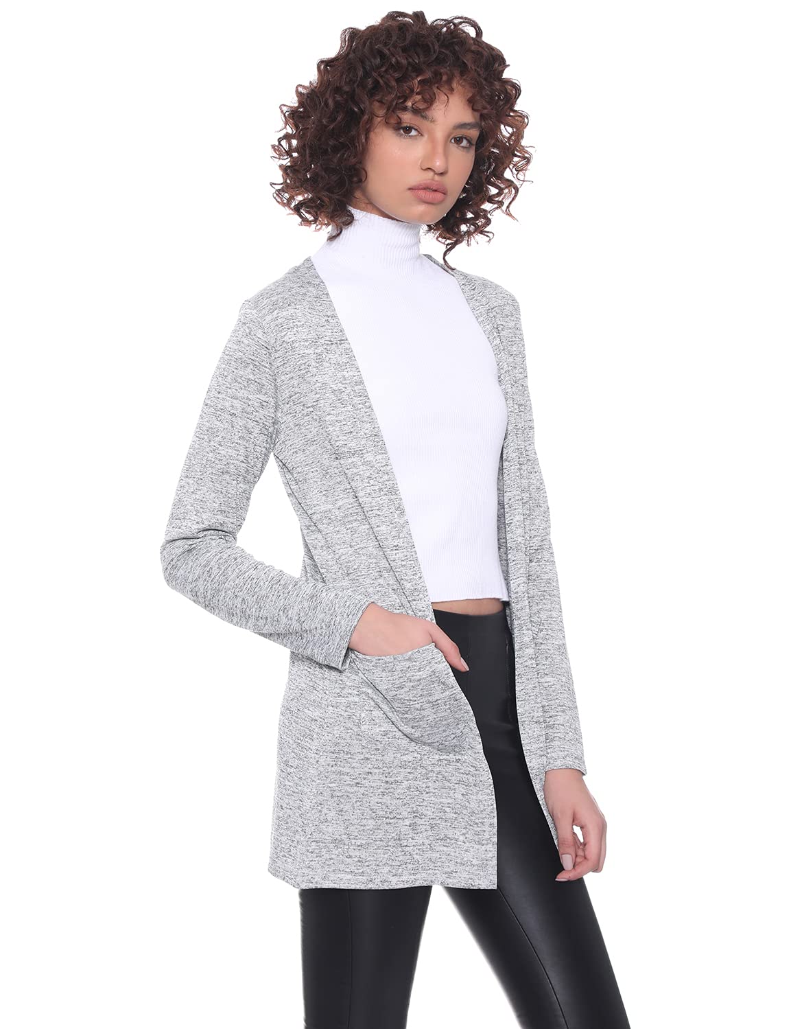 Jamila Side Pockets Long Sleeves Open Cardigan For Women,Long sleeves for added warmth and style.