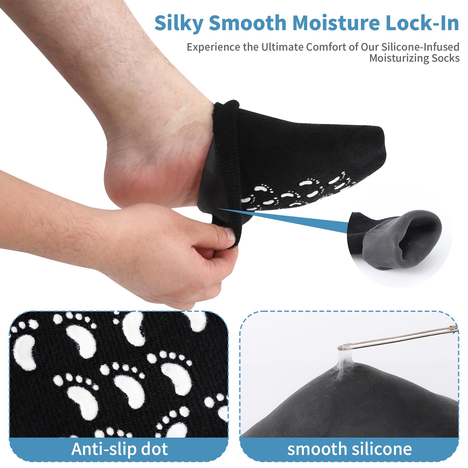 Silicone Moisturizing Socks for Men - 1 Pair Soft Foot Care Socks
