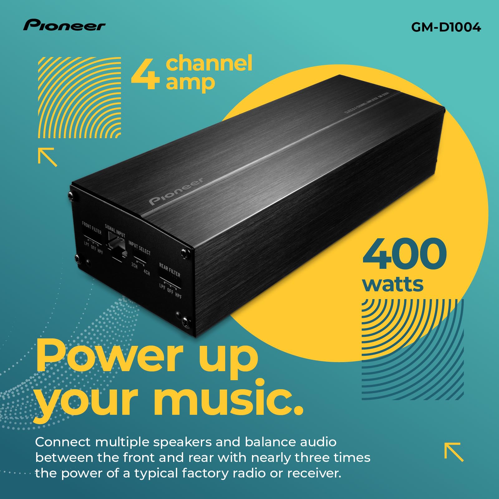 مضخم صوت بايونير GM-D1004 – 400 واط، 4 قنوات، سلسلة GM الرقمية Class FD