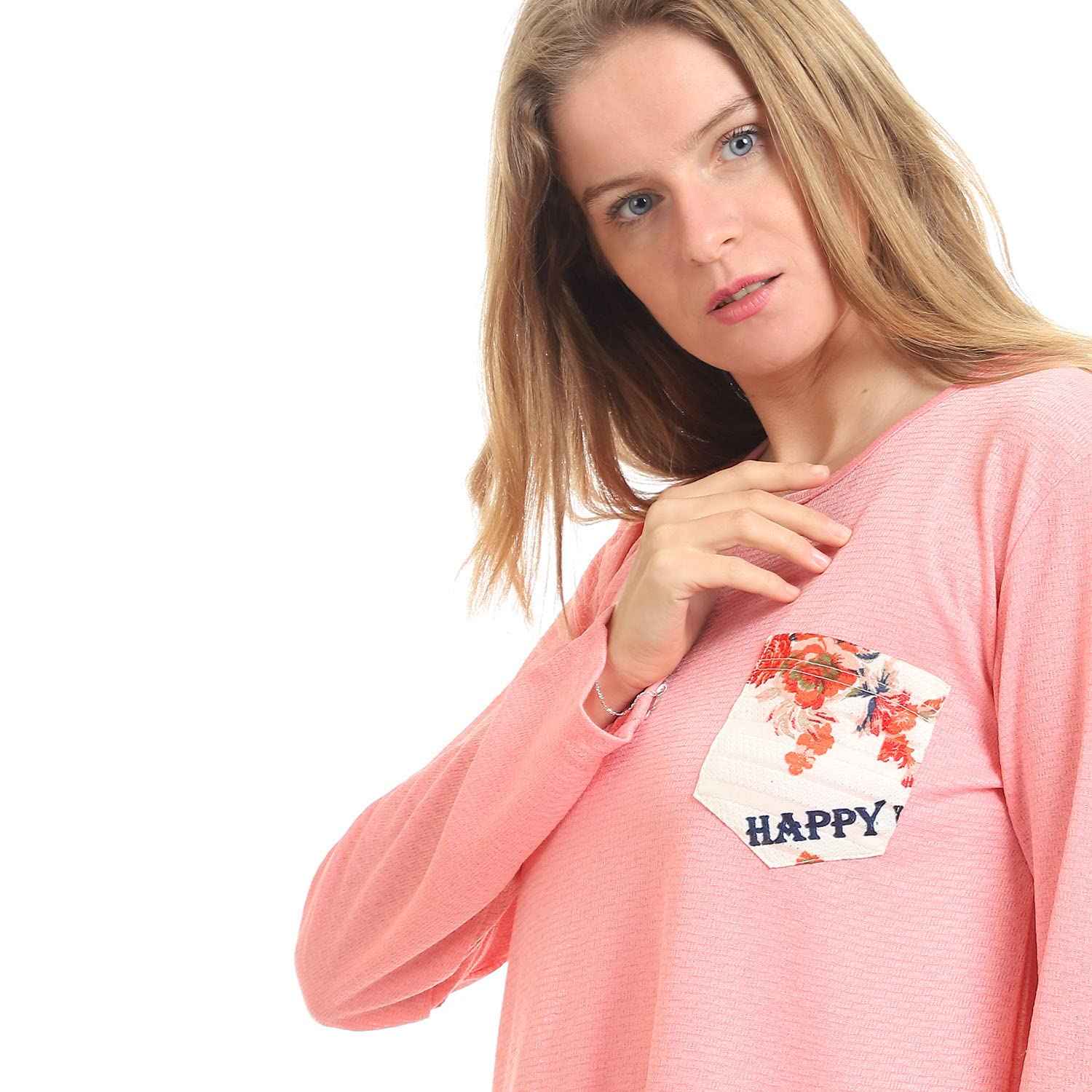 Kady Women crew Neck Solid Tunic Top With Floral Trim - Safqqa Egypt