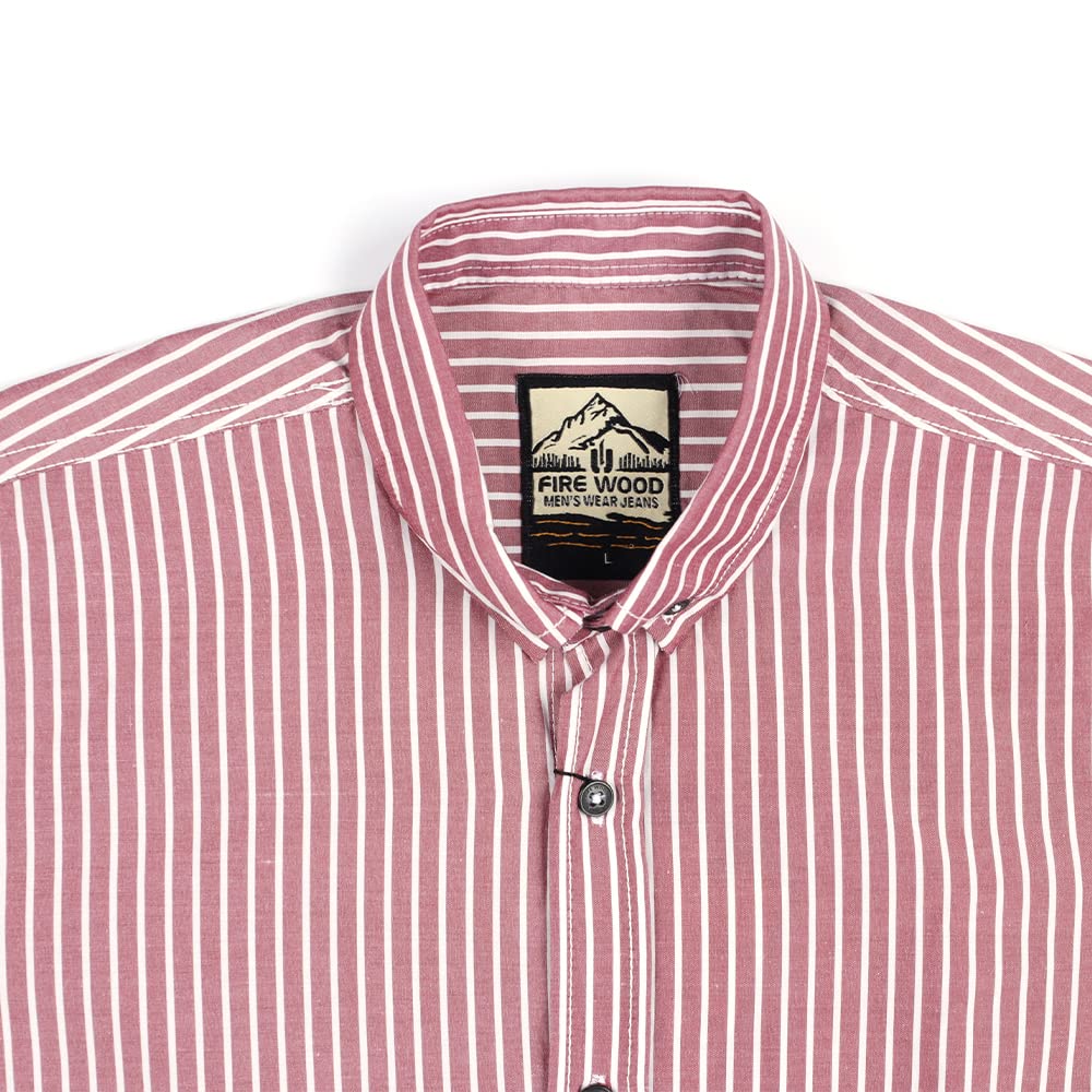 FireWood Shirt For Men Burgundy and white striped Comfortable fit suitable for casual and semi-formal wear