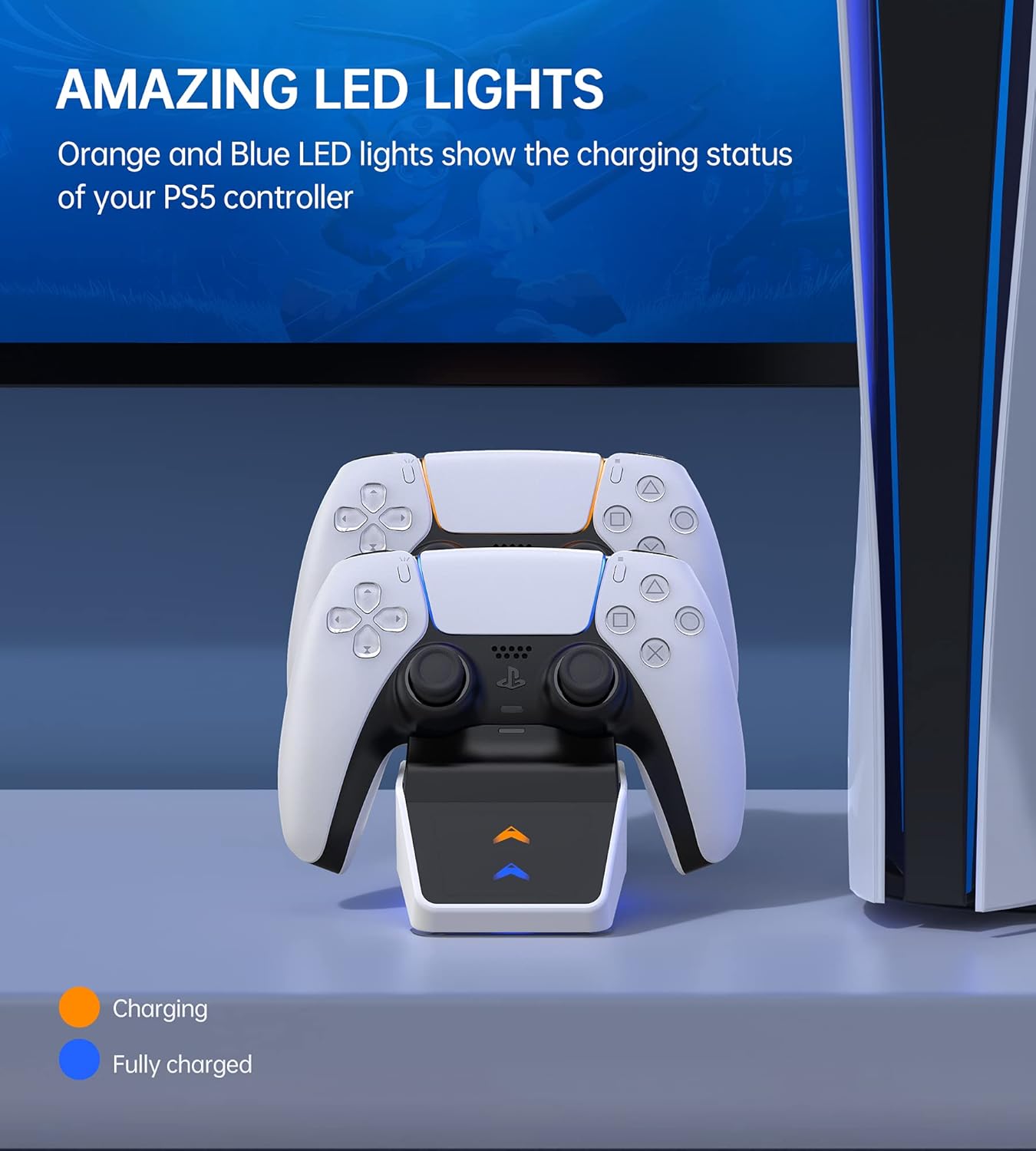 محطة شحن Choetech لذراع التحكم PS5 - قاعدة شحن مزدوجة + محول أمريكي 5 فولت 2.4 أمبير - أسود - GM-P02، USB 