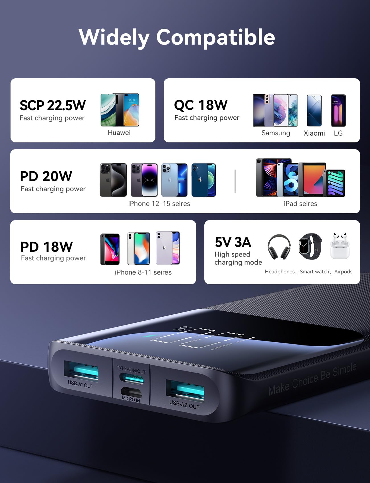Joyroom JR-QP191 22.5W Power Bank 10000mAh With Large Digital Display Supports PD3.0,QC3.0 - Black