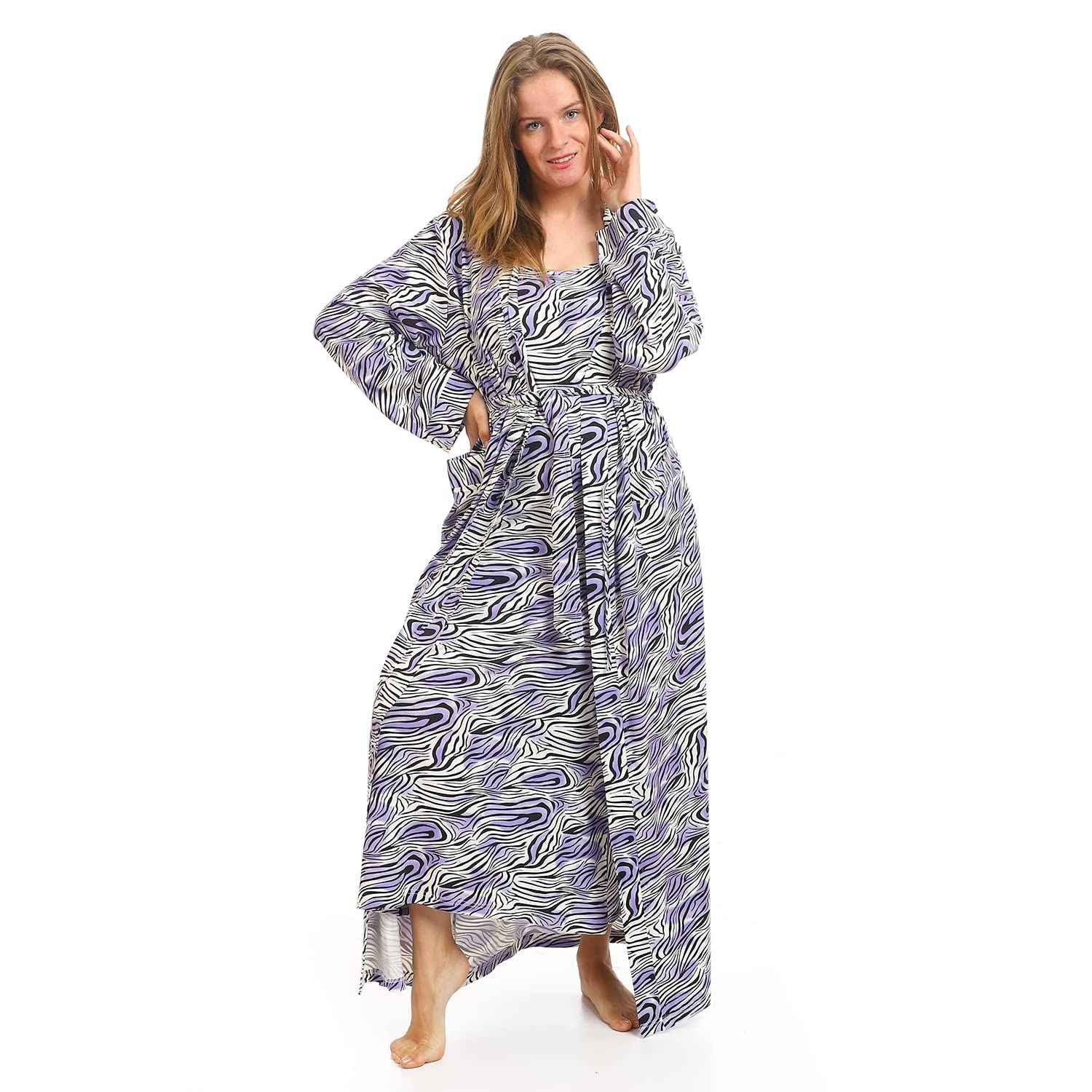 Kady Women Spaghetti Sleeves Zebra Long Nightgown With Robe - Safqqa Egypt