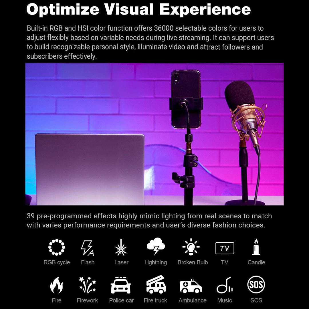 Godox CL-10 LED Webcasting Ambient Light – RGB Streaming Light with 36,000 Colors & 39 Effects