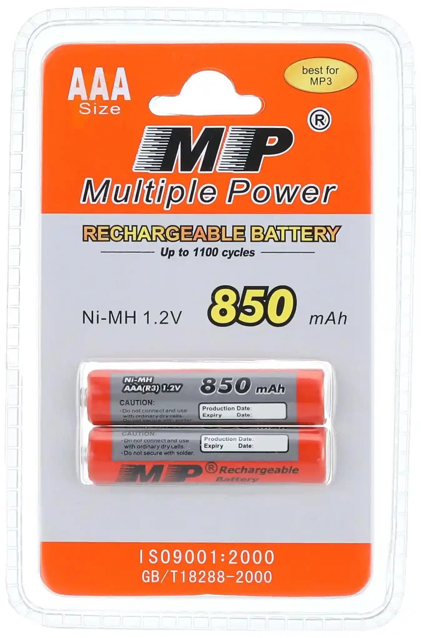 بطاريات قابلة لإعادة الشحن Ni-Mh متعددة الطاقة MP KX 2869 AAA - MP 850 مللي أمبير ساعة (2 بطاريات)