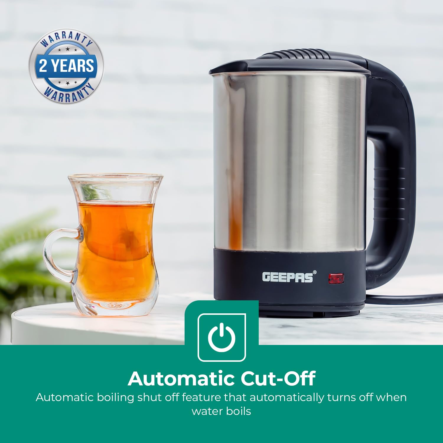 Geepas 0.5 Liters Silver and Black Kettle, GK175