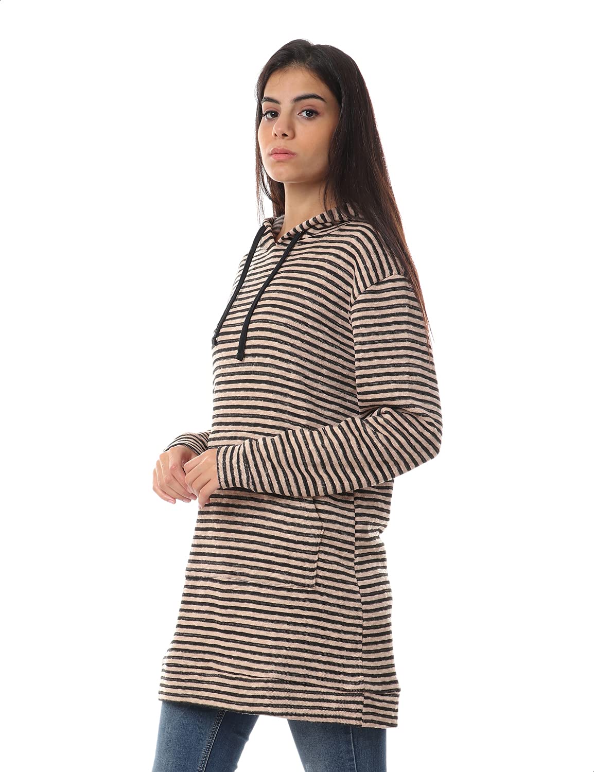 Jamila Women's Striped Hoodie with Kangaroo Pocket and Drawstring