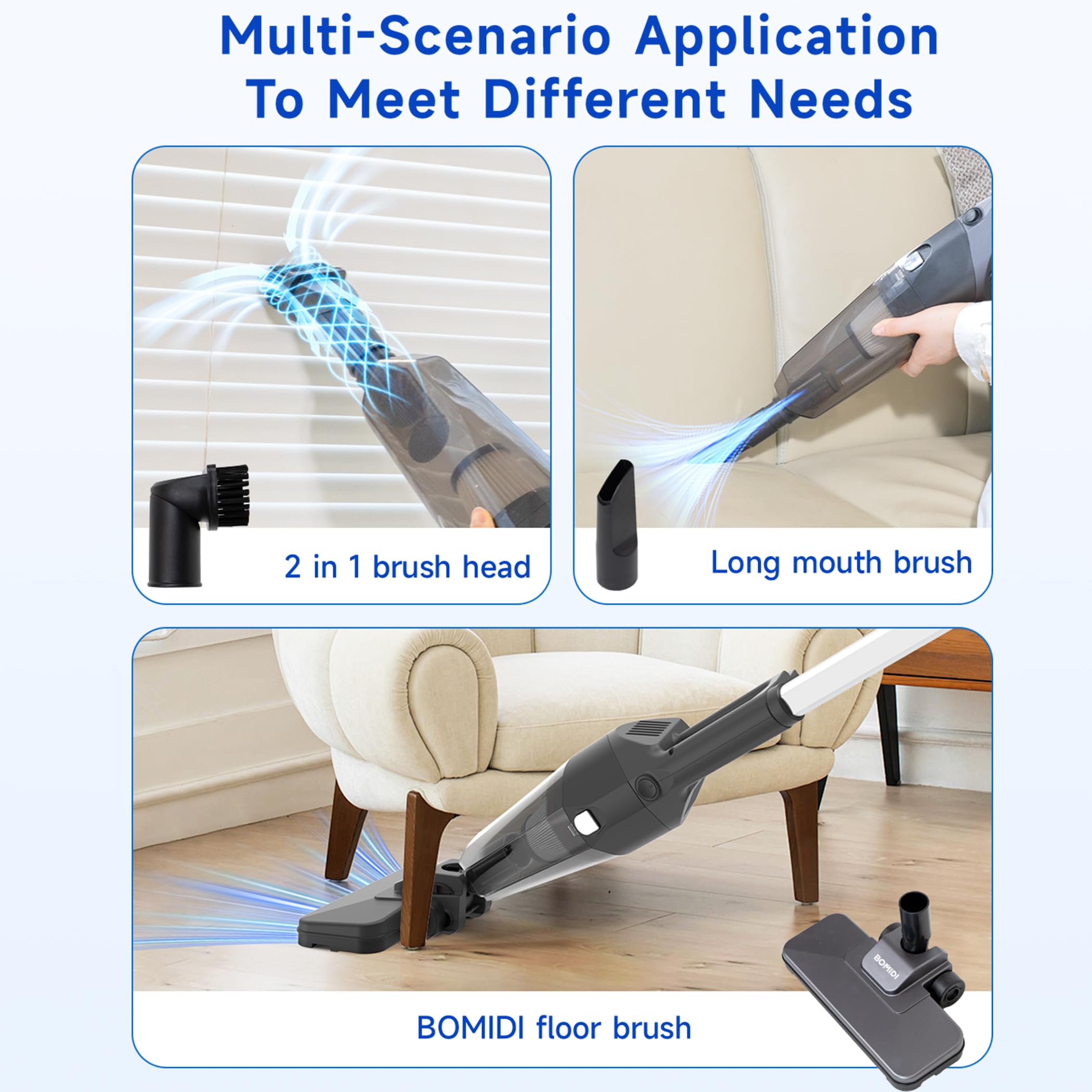 مكنسة اليد فائقة القوة BOMIDI بقوة 17000Pa – صندوق تالف تقدم نفس أداء التنظيف القوي مثل الطراز العادي بسعر مخفض بسبب تلف طفيف في التغليف وخدوش سطحيه.