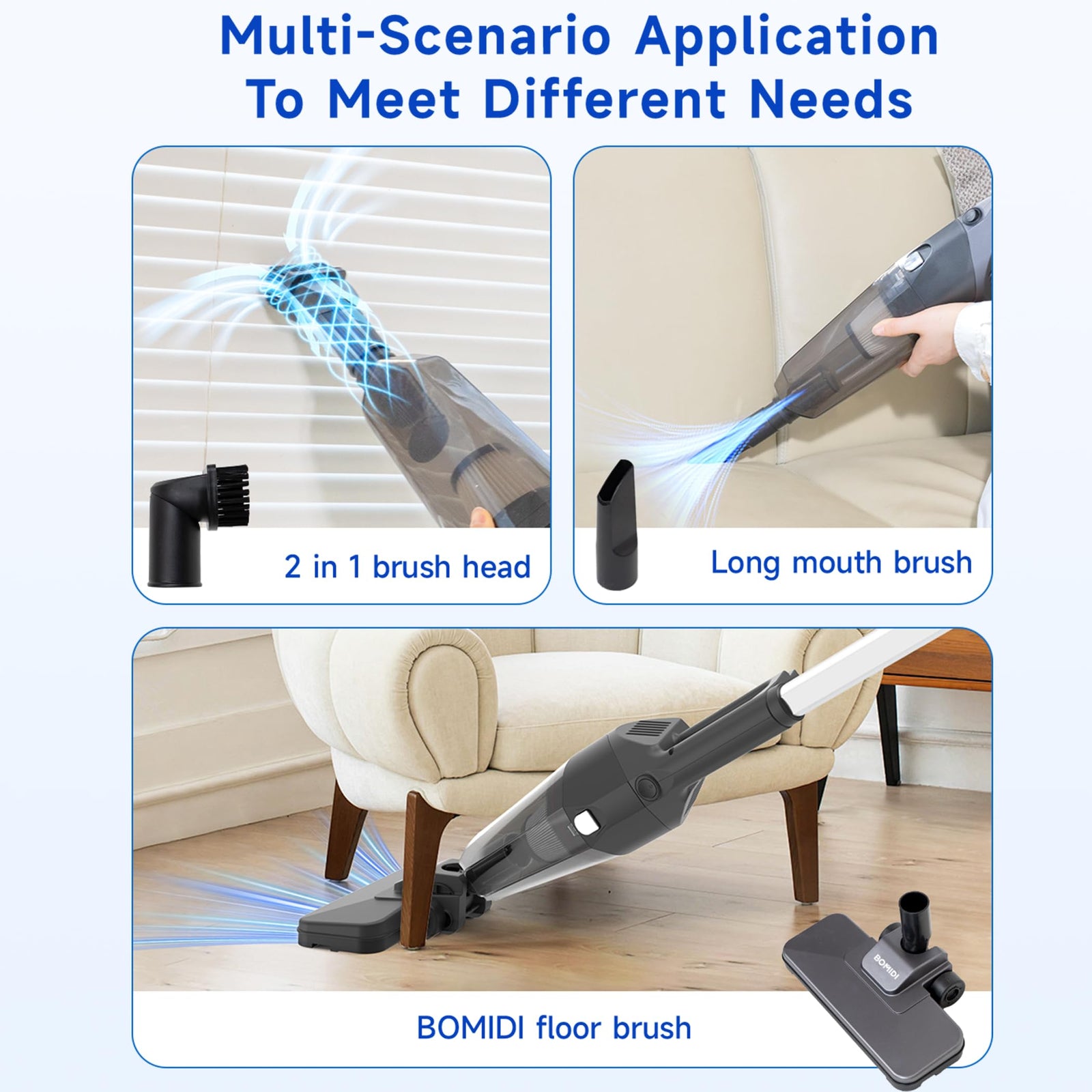 مكنسة اليد فائقة القوة BOMIDI بقوة 17000Pa – صندوق تالف تقدم نفس أداء التنظيف القوي مثل الطراز العادي بسعر مخفض بسبب تلف طفيف في التغليف وخدوش سطحيه.