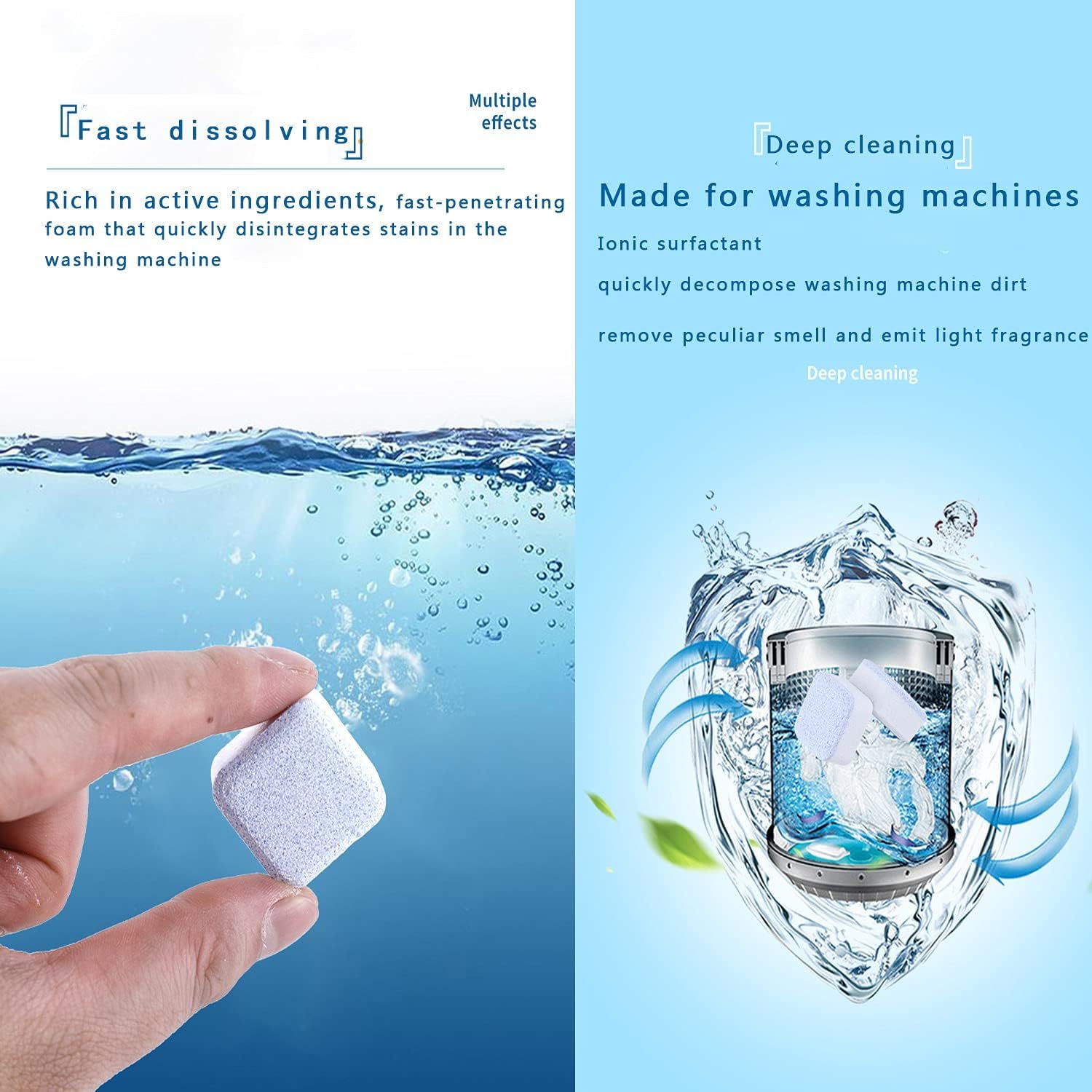 منظف غسالة الأطباق والغسالة الملابس أقراص فوّارة بحمض الستريك للتنظيف العميق وإزالة الترسبات