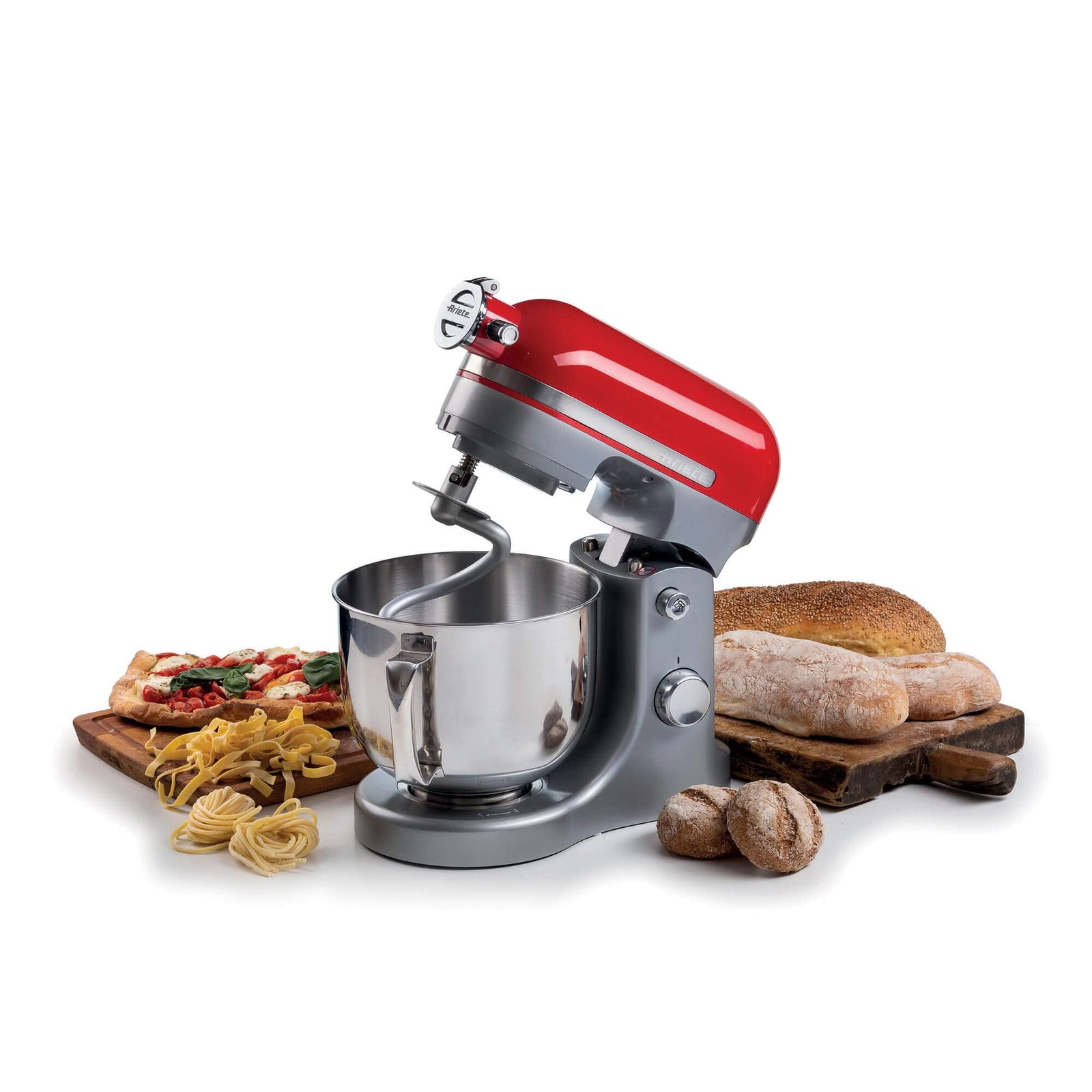 Ariete 1589 Moderna Planetary Mixer, 1600 Watts, 11 speeds, 5.5 Litres, 3 accessories for kneading, mixing and whipping. Red