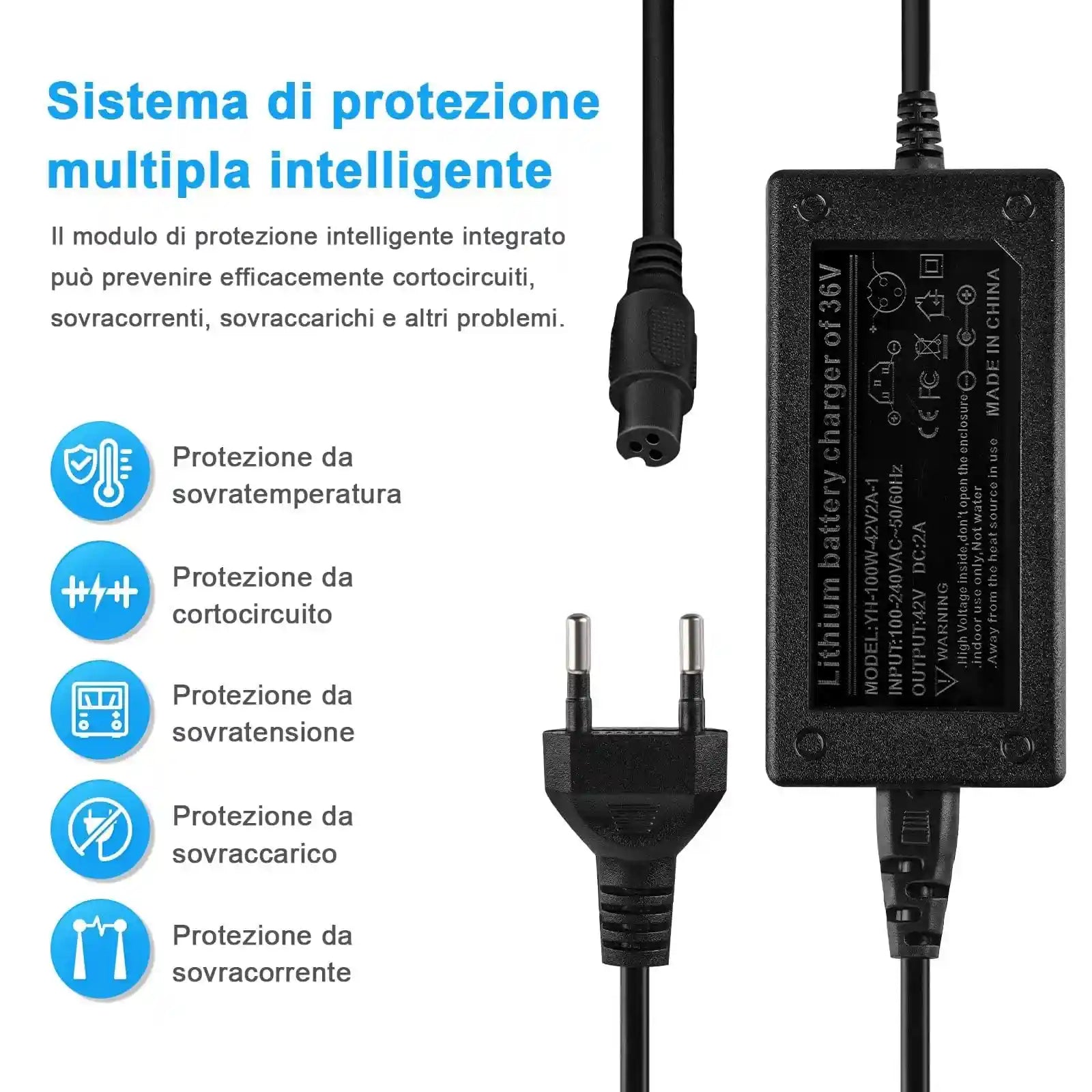 Rhitchy hoverboard charging cable, 42V 2A charger for scooter, e-scooter charger battery charging cable for electric scooter - Safqqa Egypt