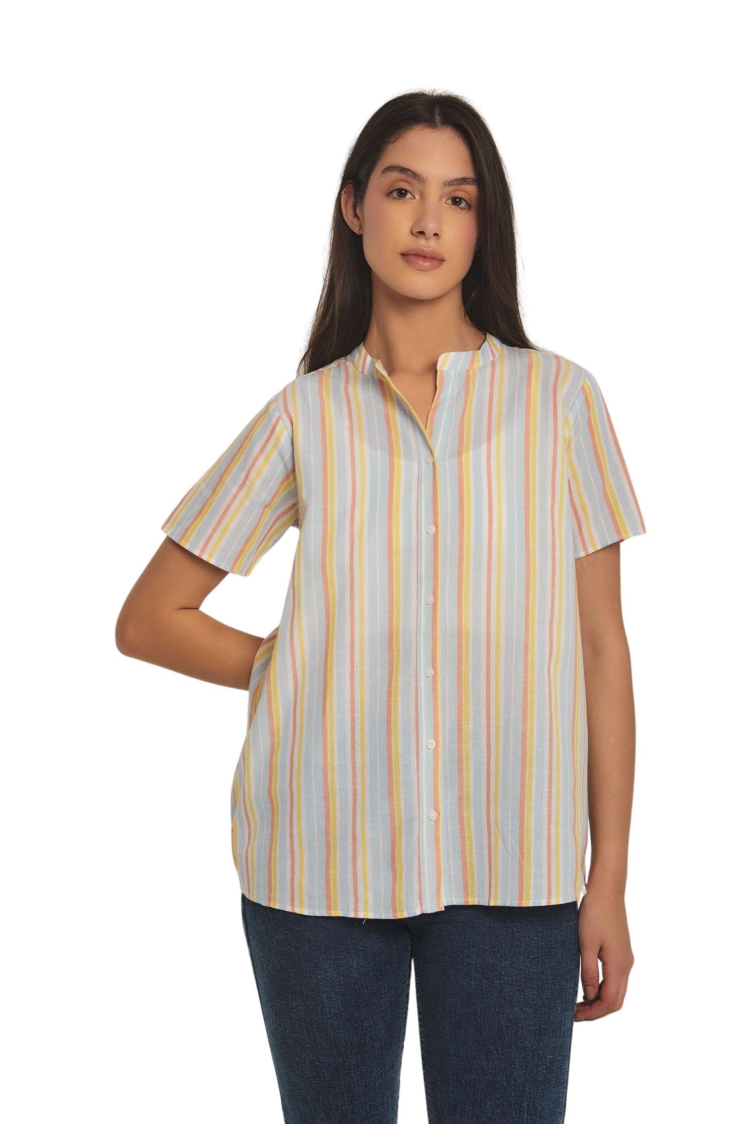Premoda Striped Blouse Short Sleeved For Women - Safqqa Egypt