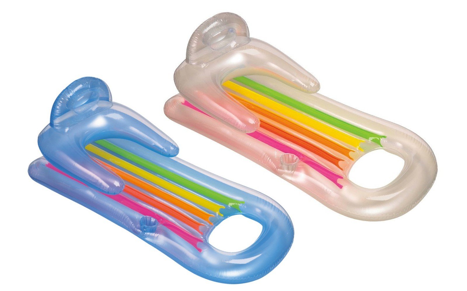 Inflatable Pool Lounger Float with Colorful Stripes and Headrest