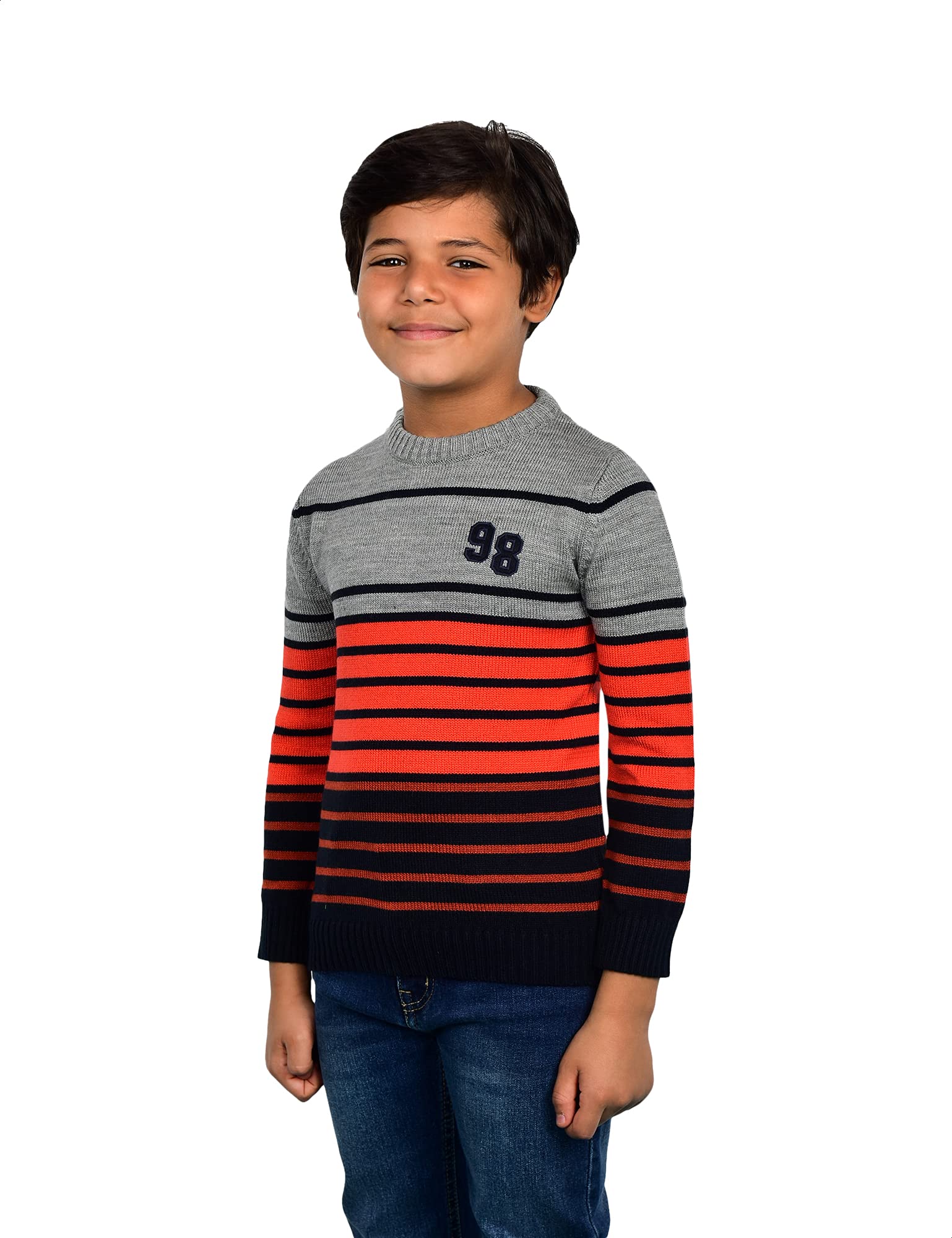 Town Team Ribbed Trims Striped Color Block Pullover For Boys,Durable and easy to wash for everyday use.