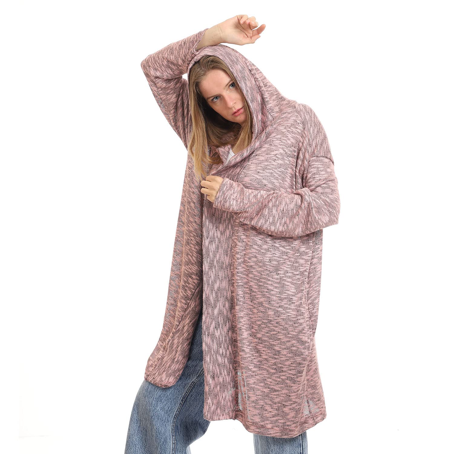 JAMILA Women’s Hooded Winter Cardigan Sweater – Open Neckline